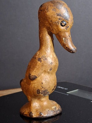 Antique Cast Iron Standing Duck Paperweight Attributed to Hubley C. 1920s Original Paint