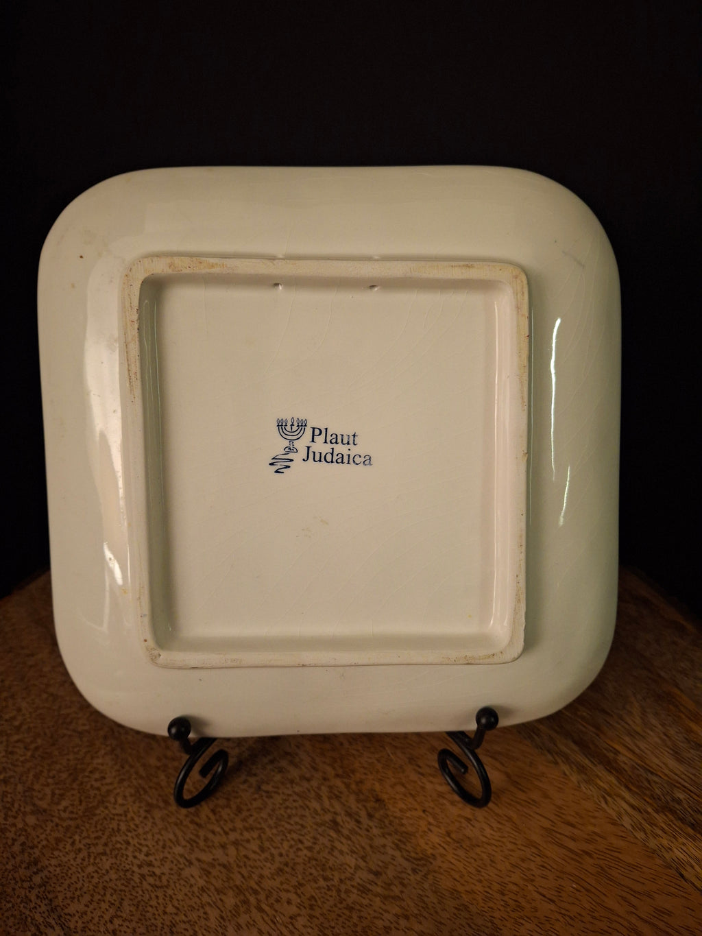 Plaut Judaica Relief Ceramic Shabbat Serving Dish Square Jerusalem Scene Challah Plate