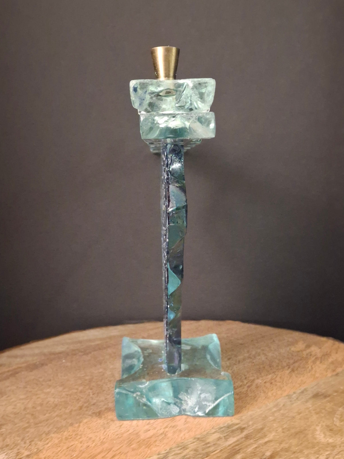 Signed Uda Yehuda Parmat Studio Art Glass Menorah Iridescent Fused Dreidel Judaica