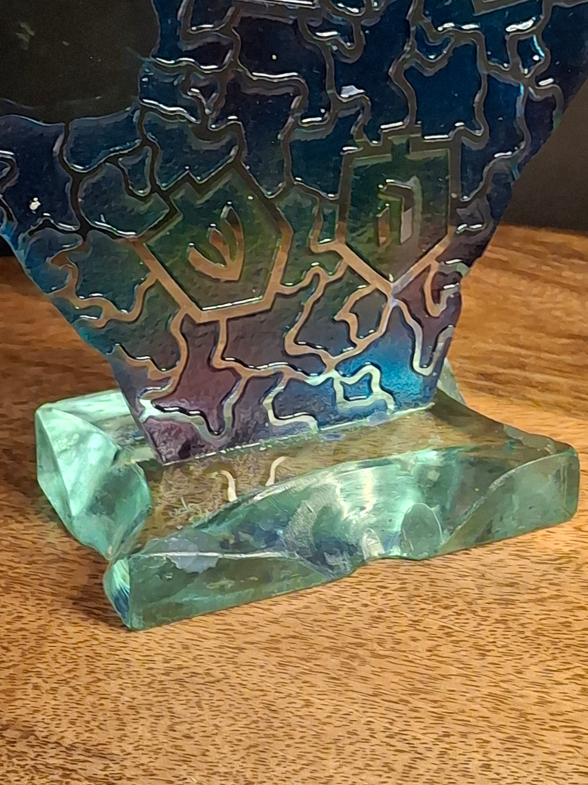 Signed Uda Yehuda Parmat Studio Art Glass Menorah Iridescent Fused Dreidel Judaica
