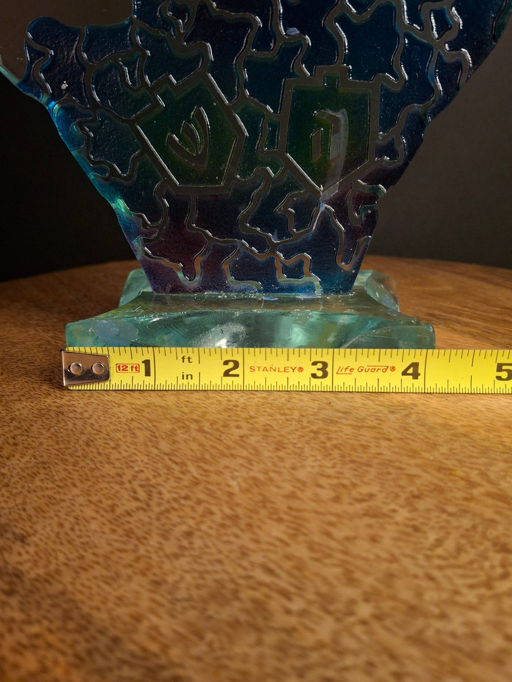 Signed Uda Yehuda Parmat Studio Art Glass Menorah Iridescent Fused Dreidel Judaica