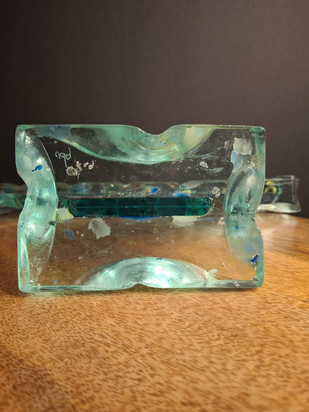 Signed Uda Yehuda Parmat Studio Art Glass Menorah Iridescent Fused Dreidel Judaica