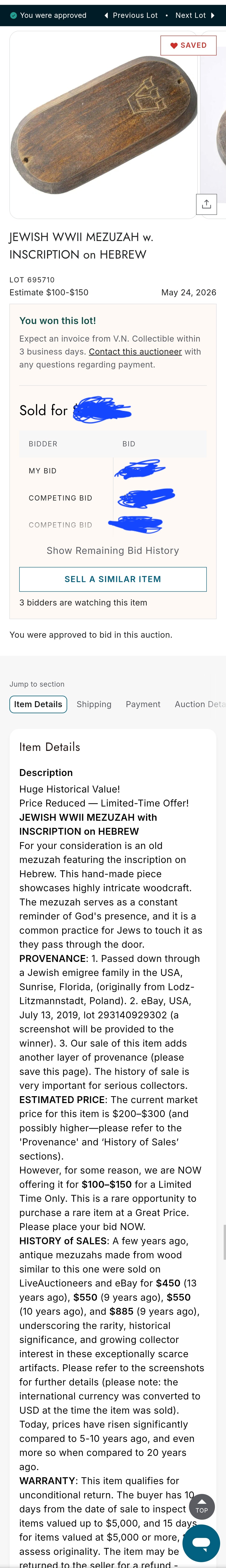 Vintage Extra-Large Hand-Carved Wooden Mezuzzah Case - Mid-Century European Judaica - Lodz Provenance