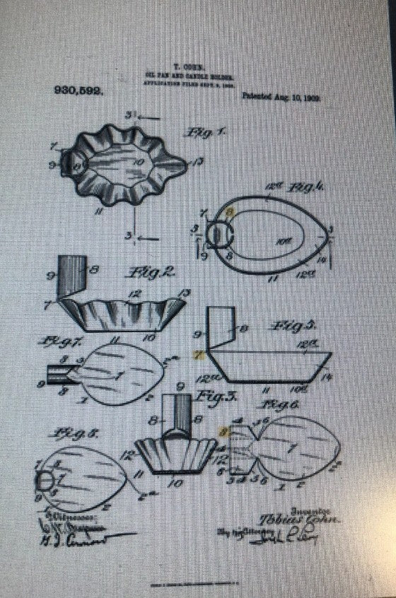 Extremely Rare Important Antique 1909 Patented Brass-Plated Tin Hanukkah Menorah Chanukiah - US Patent 930,592 by Tobias Cohn - Smithsonian-Matched Judaica