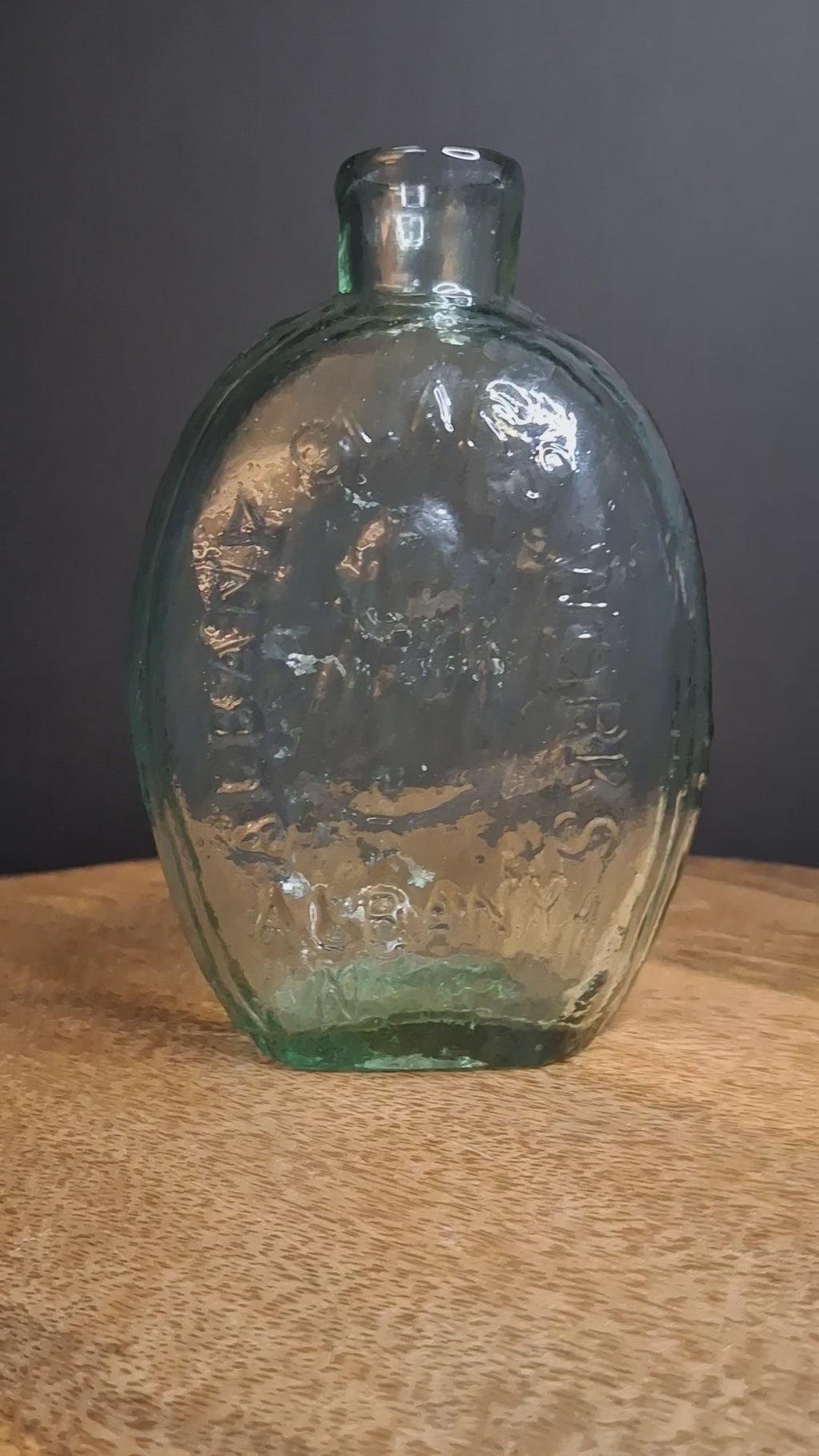 Antique Albany Glass Works Historical Flask GI-28 Steamboat Sailboat Aqua Glass 1840s