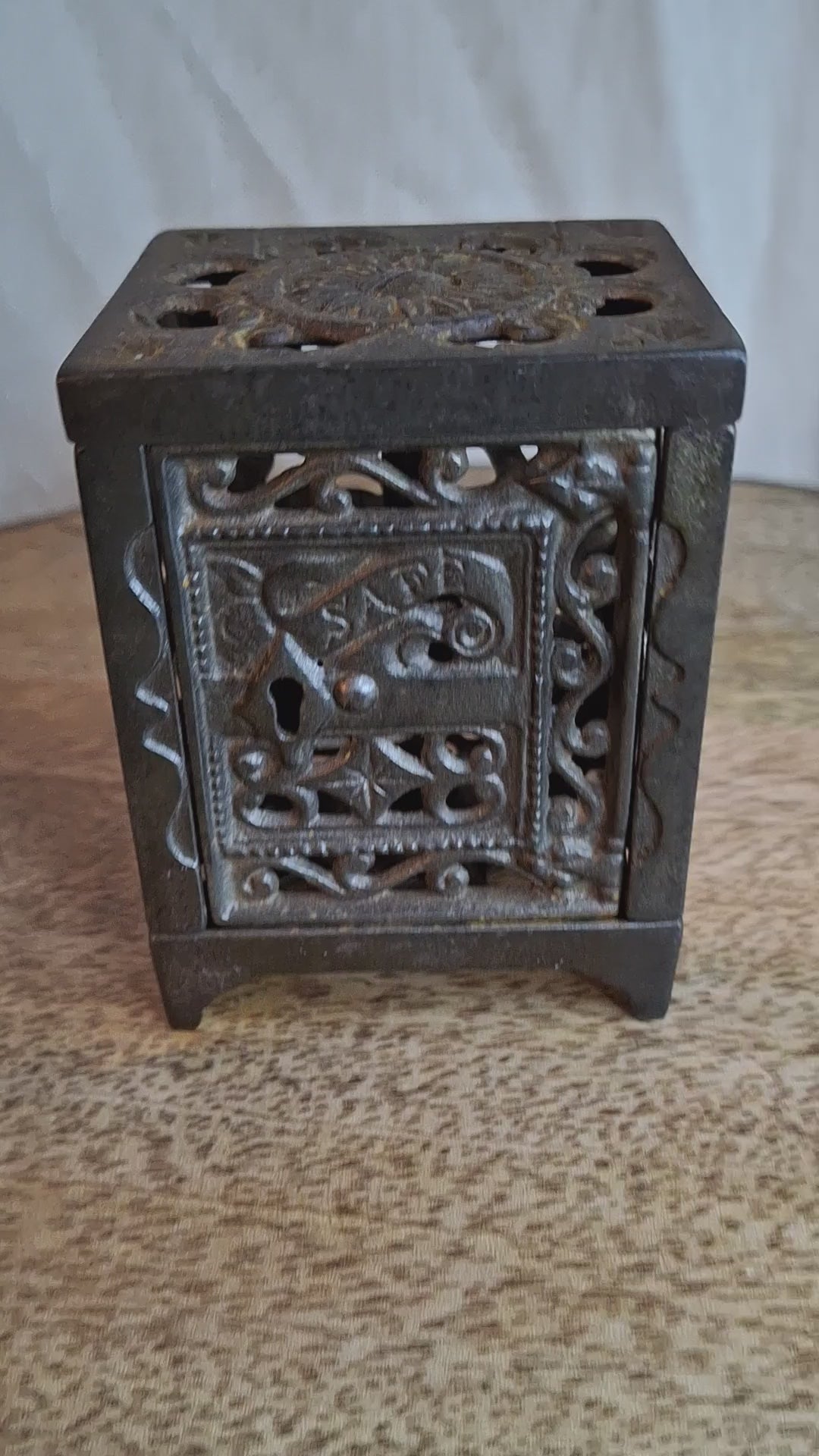Antique J. & E. Stevens Cast Iron Safe Bank Pat June 2 1896 Ornate Still Bank