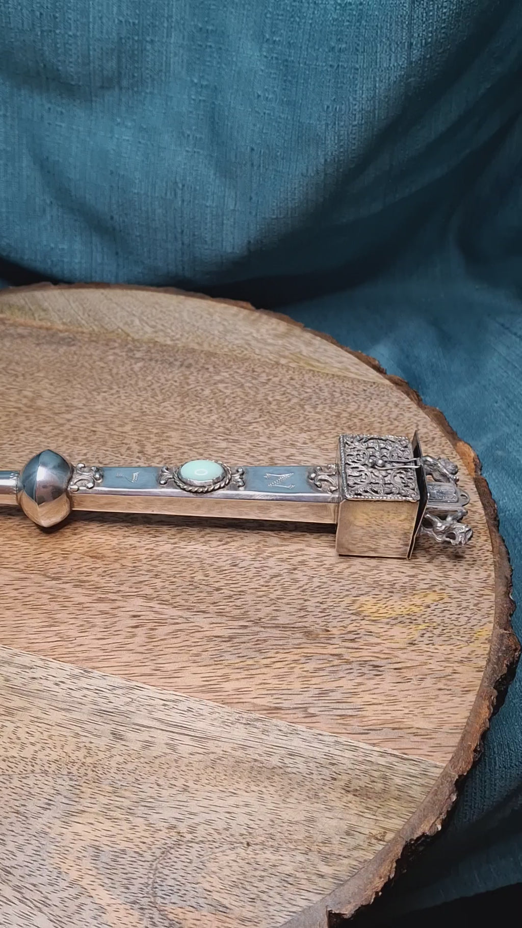 Rare Museum Quality Antique Warsaw Russian Empire Silver Torah Pointer (Yad) with Integrated Besamim Spice Box, Hallmarked 1878 by Assayer Josef Sosnkowski (OC), 84 Zolotniki, Warsaw Horse Head Mark