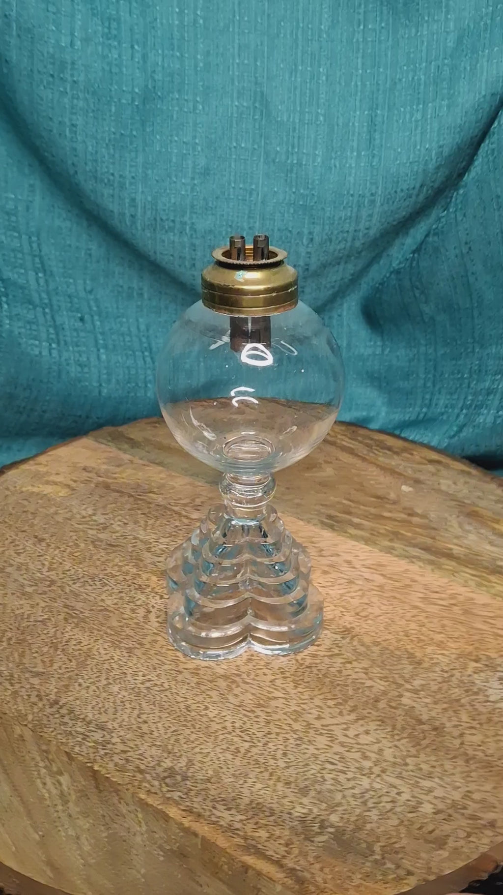 Antique Double Whale Oil Lamp with Stepped Glass Base, Circa 1840s – Original Burner, Early American Lighting