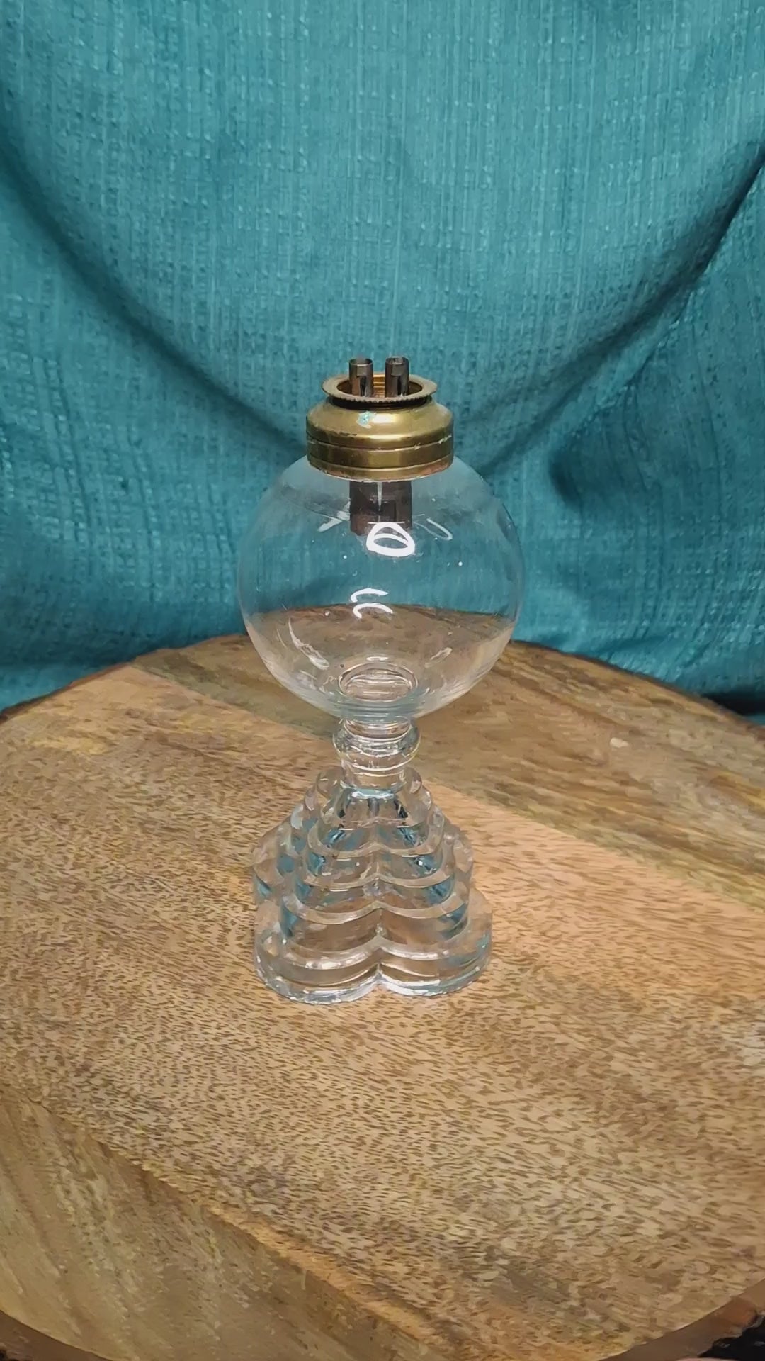 Antique Double Whale Oil Lamp with Stepped Glass Base, Circa 1840s – Original Burner, Early American Lighting
