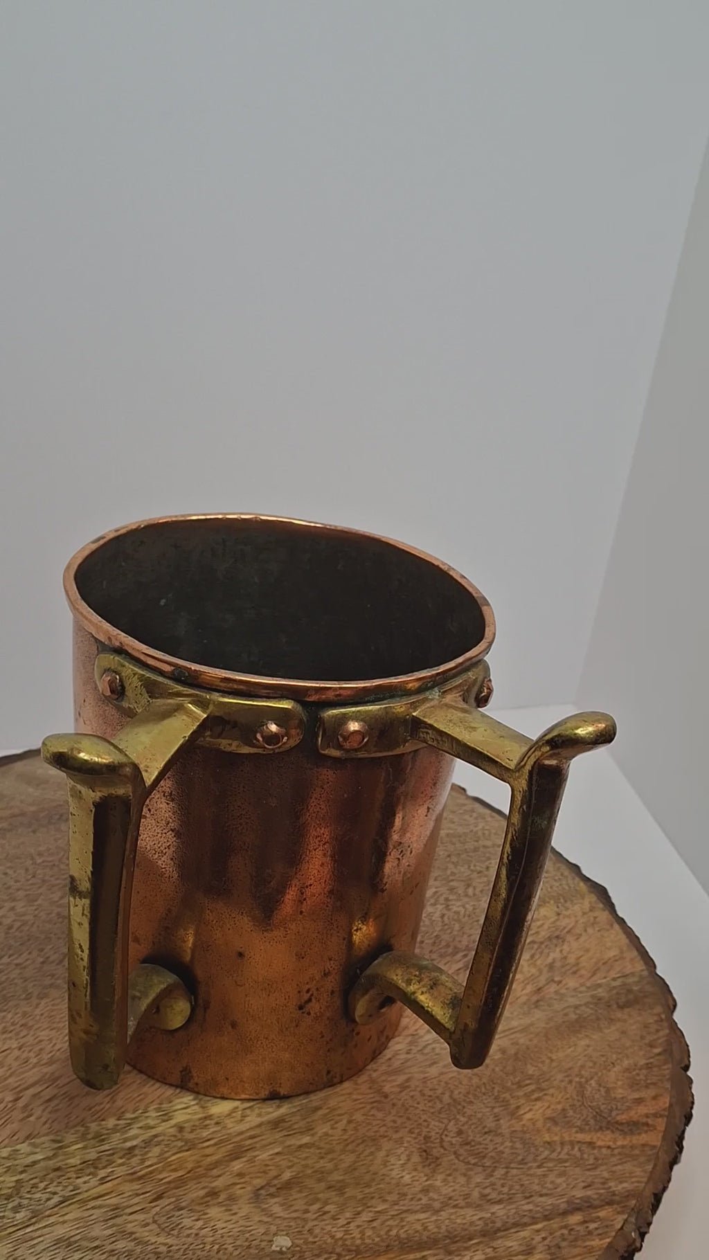 Antique 19th Century Eastern European Judaica Copper Netilat Yadayim Washing Cup with Rare Handle Style