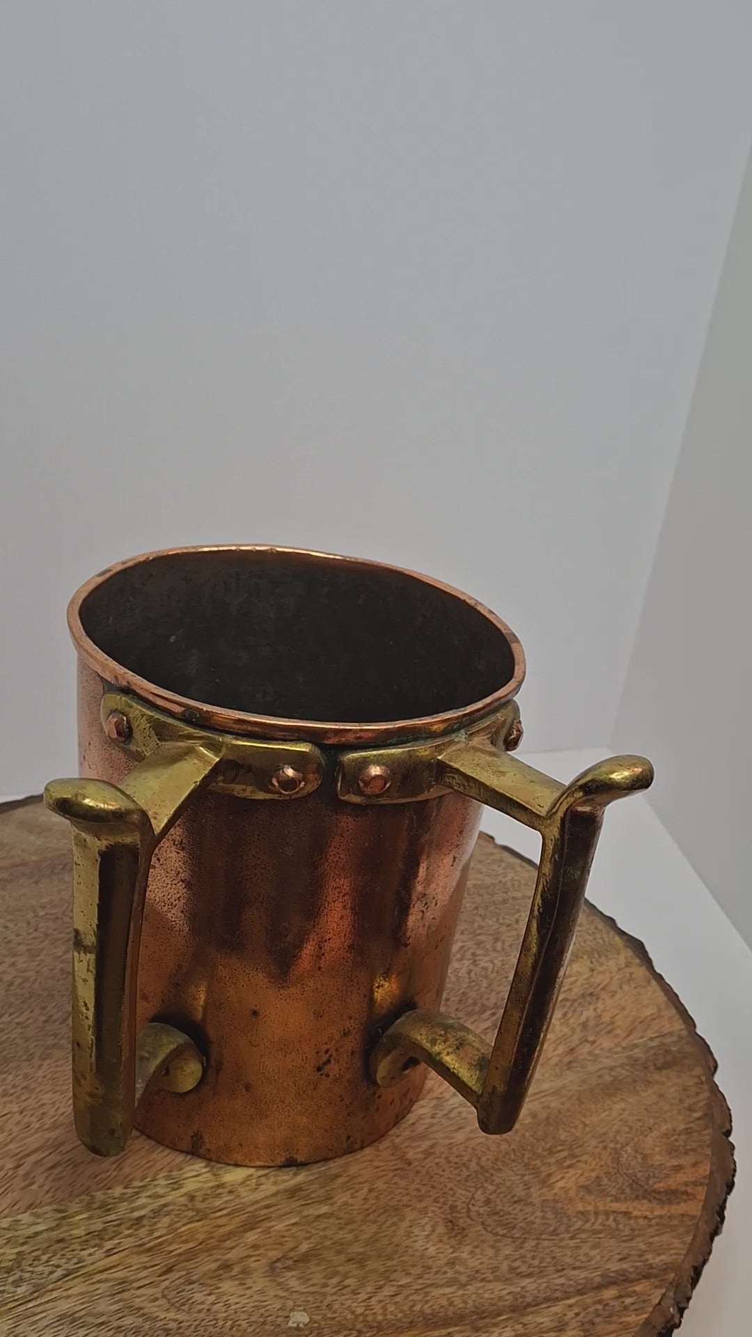 Antique 19th Century Eastern European Judaica Copper Netilat Yadayim Washing Cup with Rare Handle Style