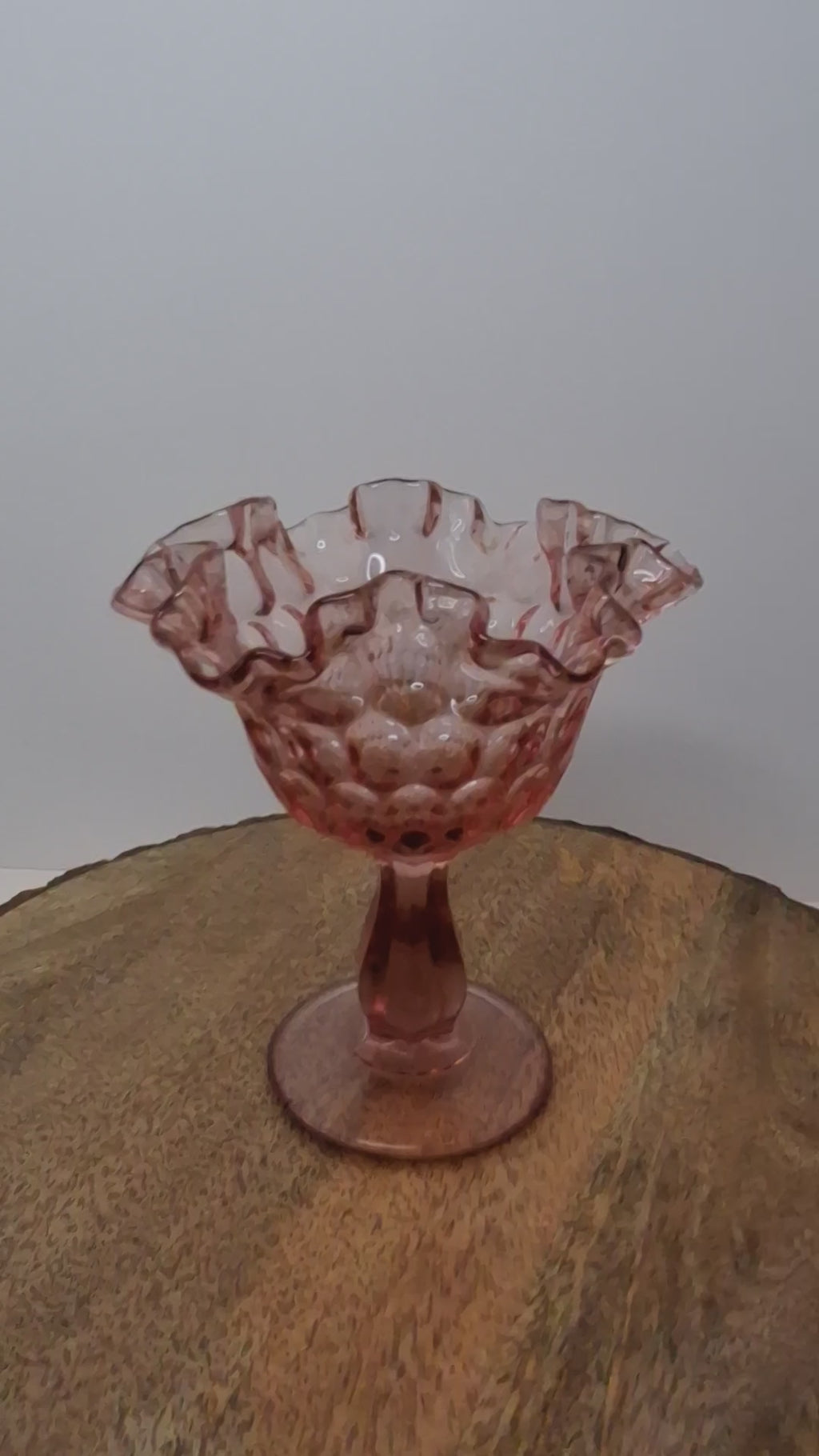 Vintage Fenton Pink Hobnail Opalescent Compote - Ruffled Rim Candy Dish - 6" Tall Pedestal Glass - Excellent Condition