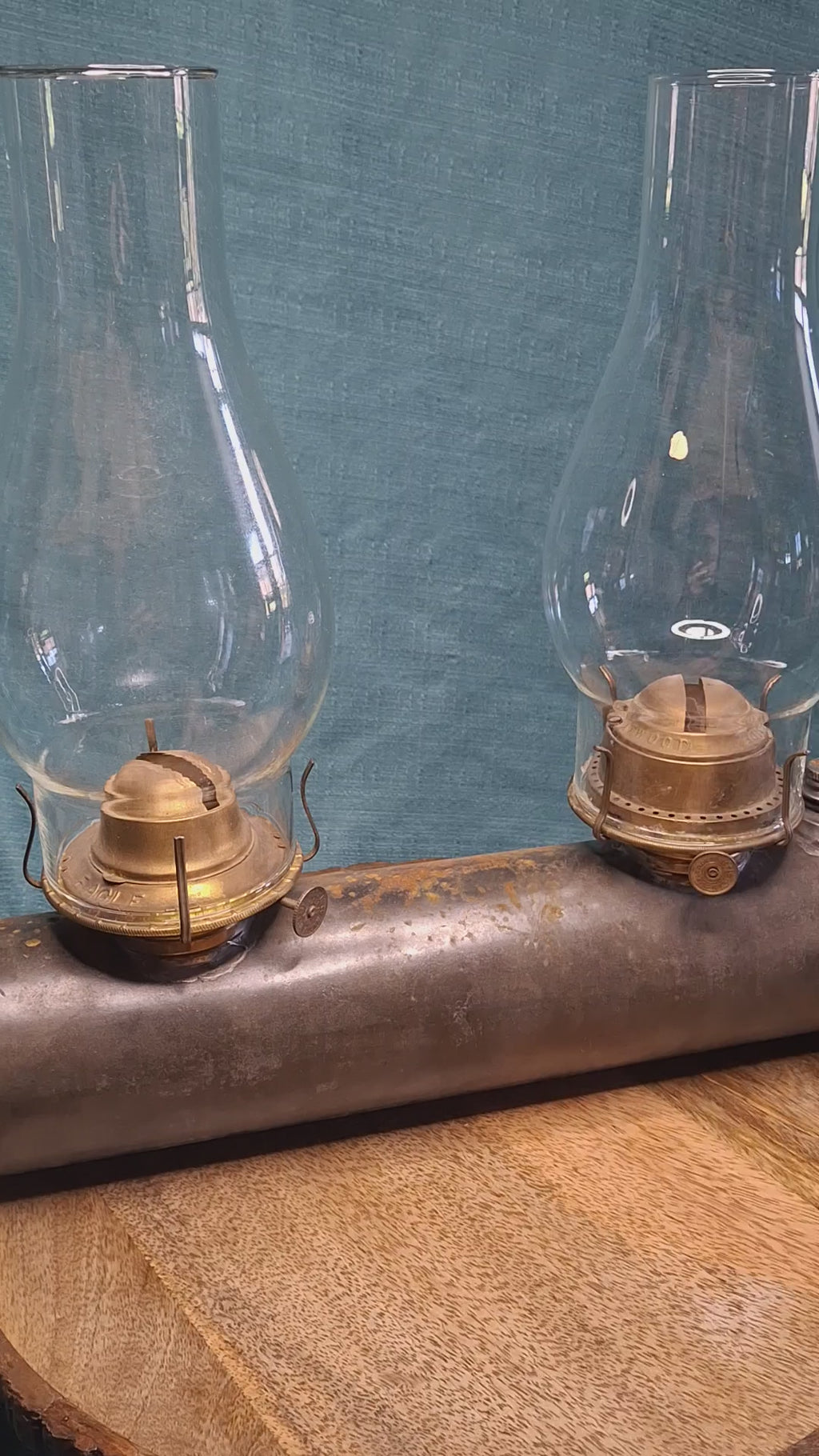 Antique Victorian Duplex Kerosene Oil Lamp w/ Eagle and Plume & Atwood Brass Burners