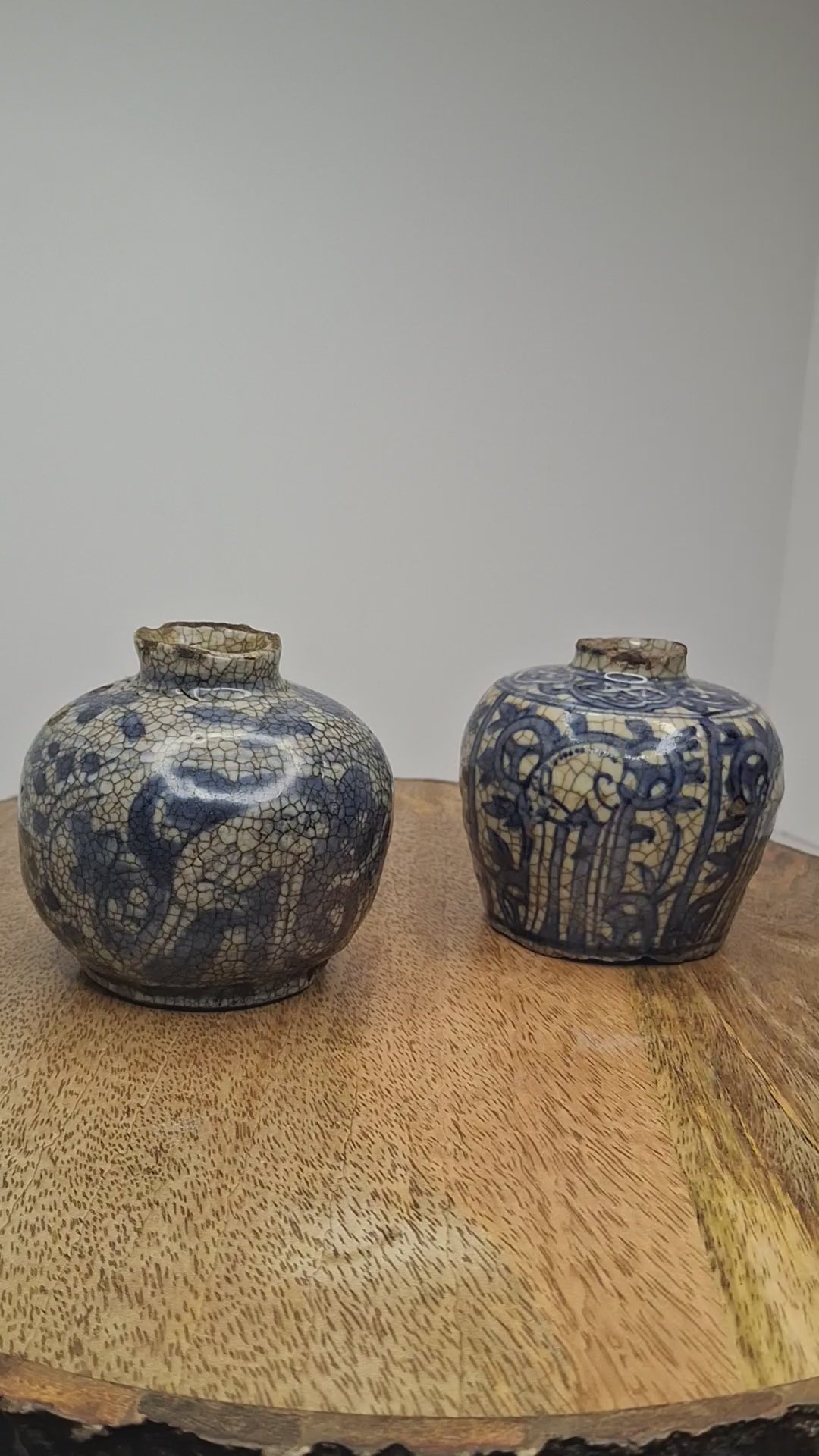 Pair of Antique Chinese Blue and White Crackle Glaze Porcelain Snuff Bottles