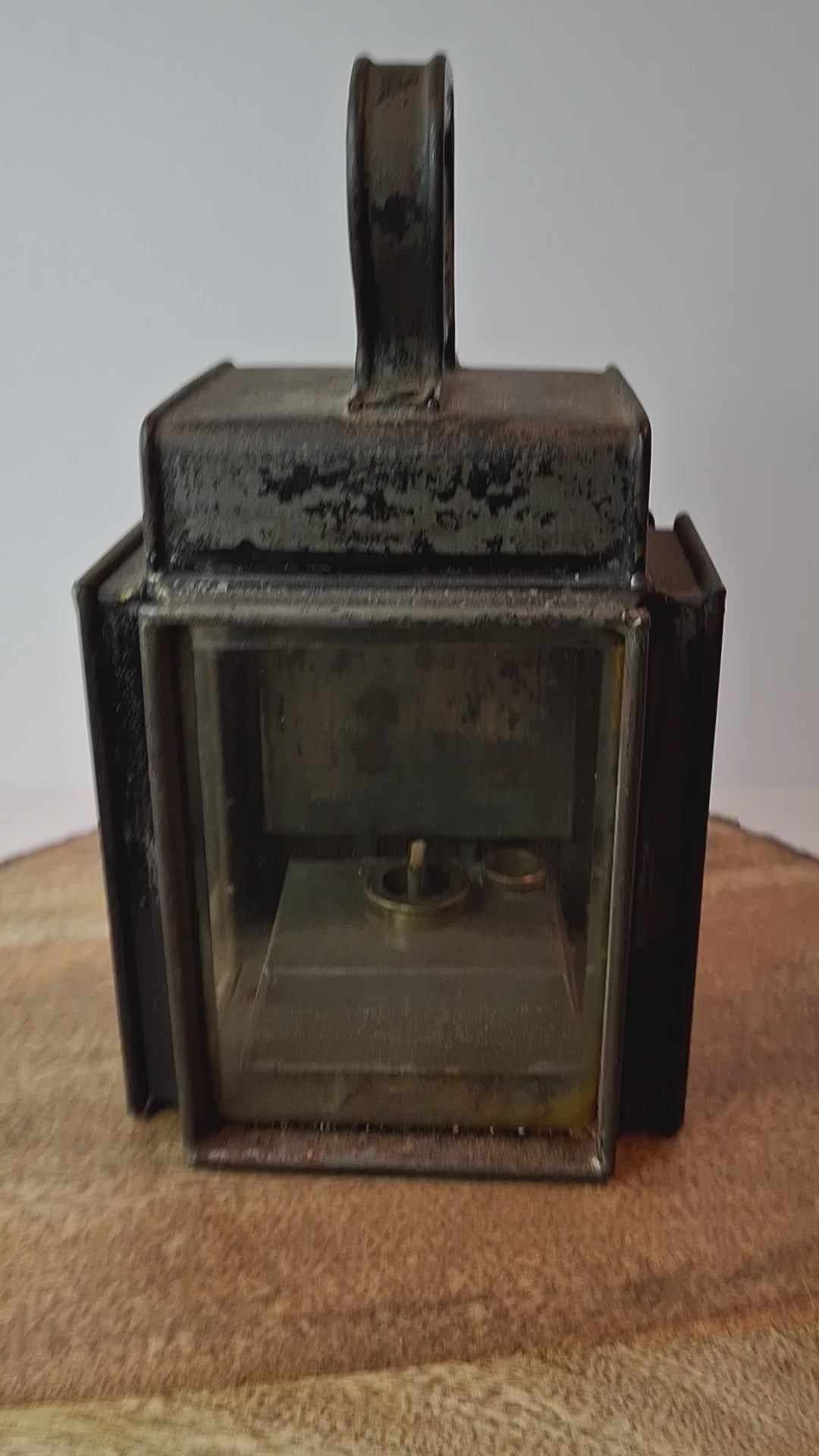 Antique 19th C Primitive Tin Hand Lantern Square Glass Kerosene Lamp Complete
