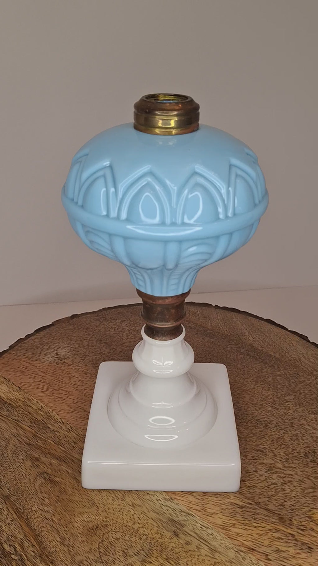 Antique 1850s Boston Sandwich Blue & Alabaster Whale Oil Lamp Paneled Arches