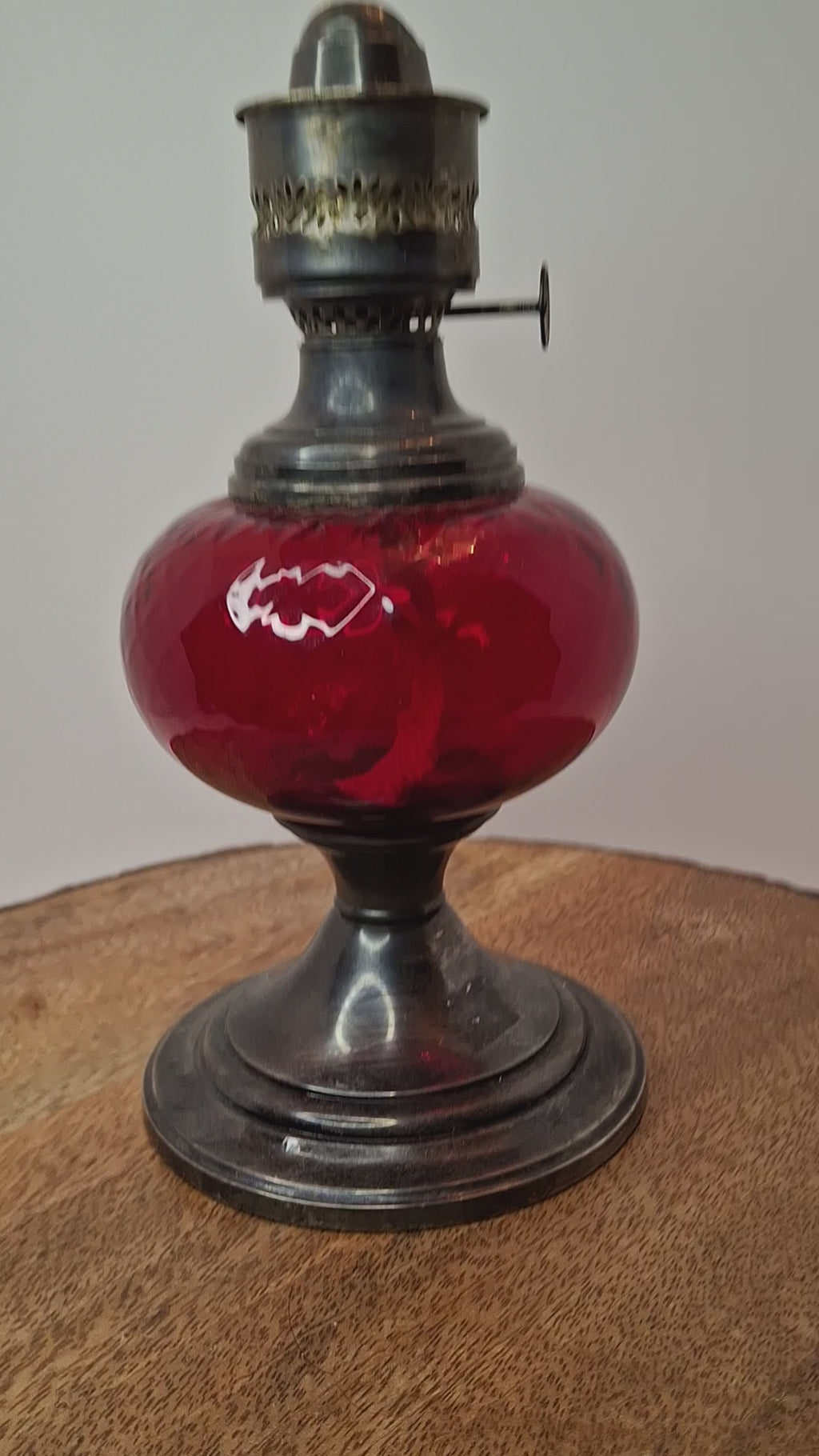 Antique Gorham Silver Plate & Cranberry Glass Oil Lamp P&A Dorset Burner 8"