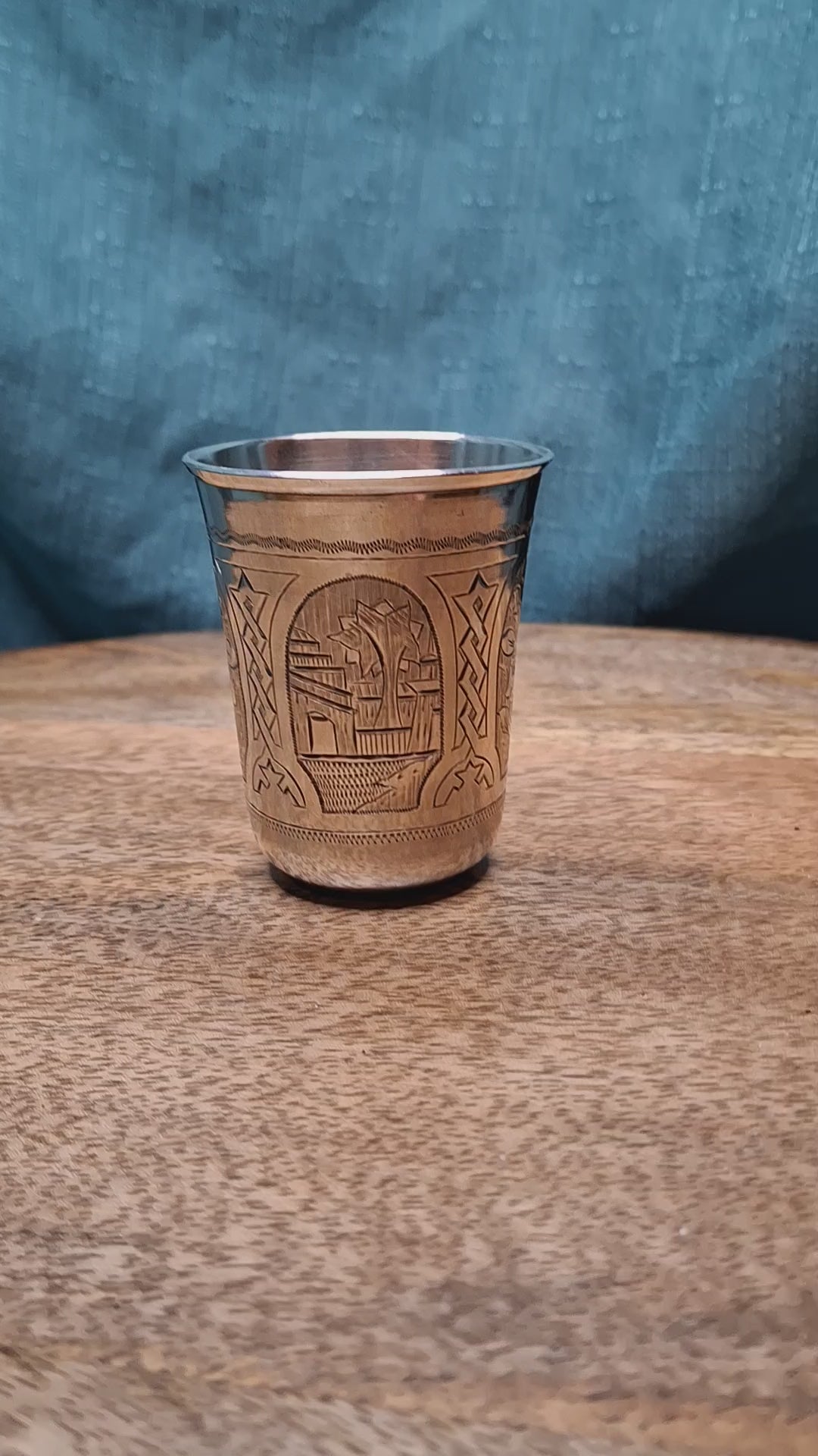 Antique Imperial Russian 84 Zolotnik Silver Kiddush Cup with Engraved Architectural and Floral Motifs, circa 1880-1889