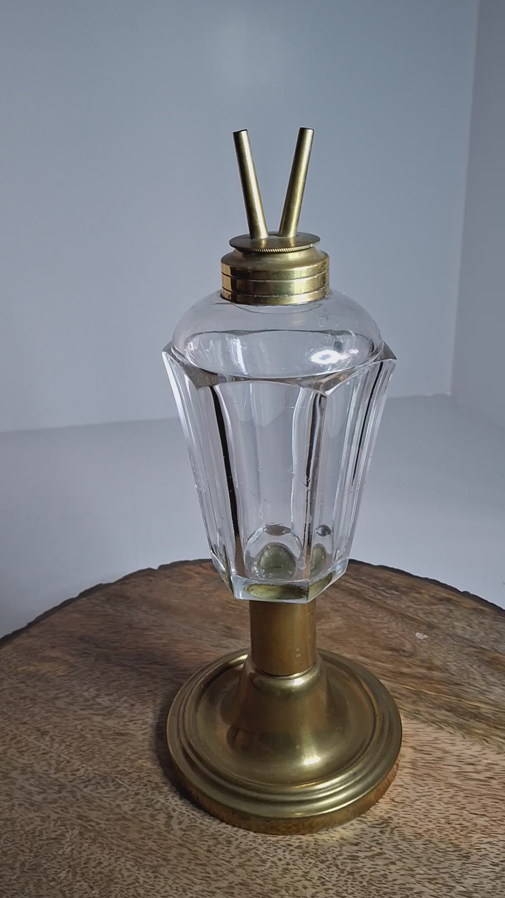 Antique Victorian Brass & Glass Duplex Oil Lamp w/ Heavy Bronze Base c.1880-1900