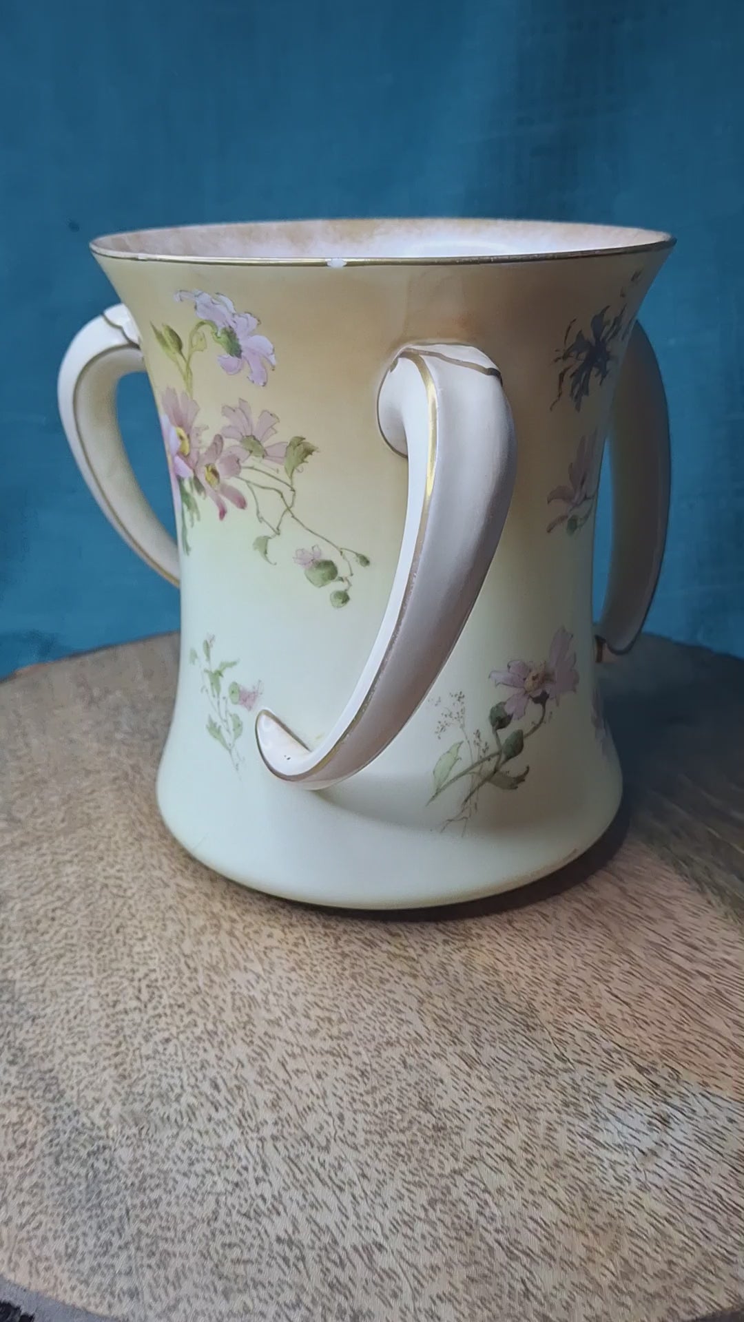 Antique Doulton Burslem Triple Handled Tyg Loving Cup / Netilat Yadayim Ritual Wash Cup c.1891