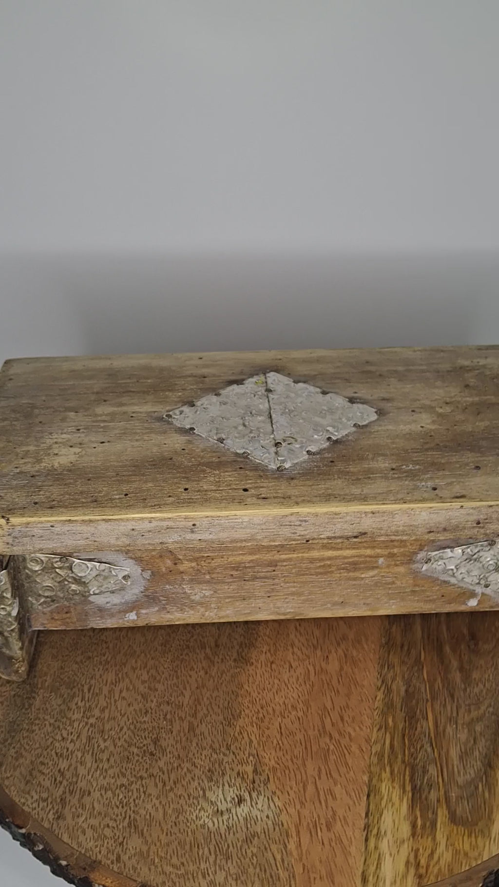 Vintage Wooden Box with Metal Inlay - Rustic Storage Keepsake