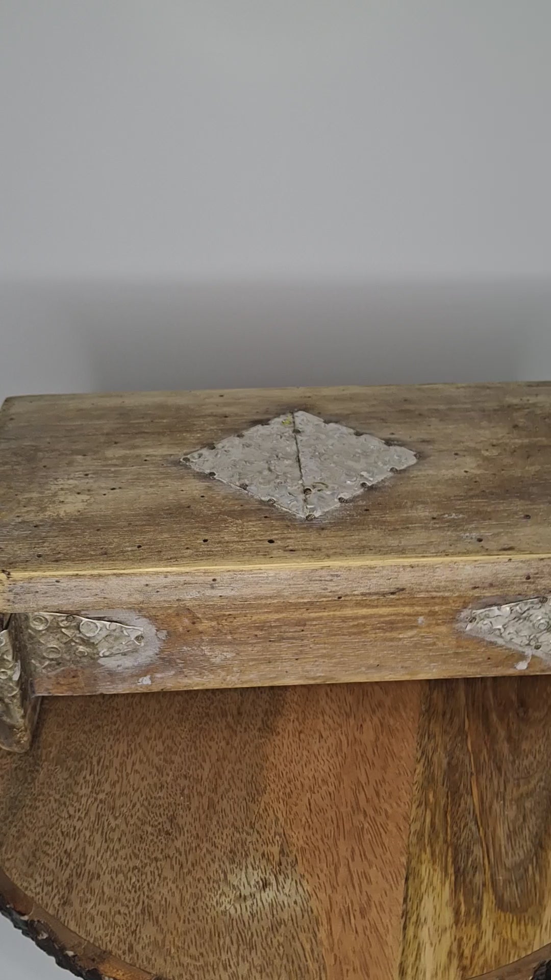 Vintage Wooden Box with Metal Inlay - Rustic Storage Keepsake