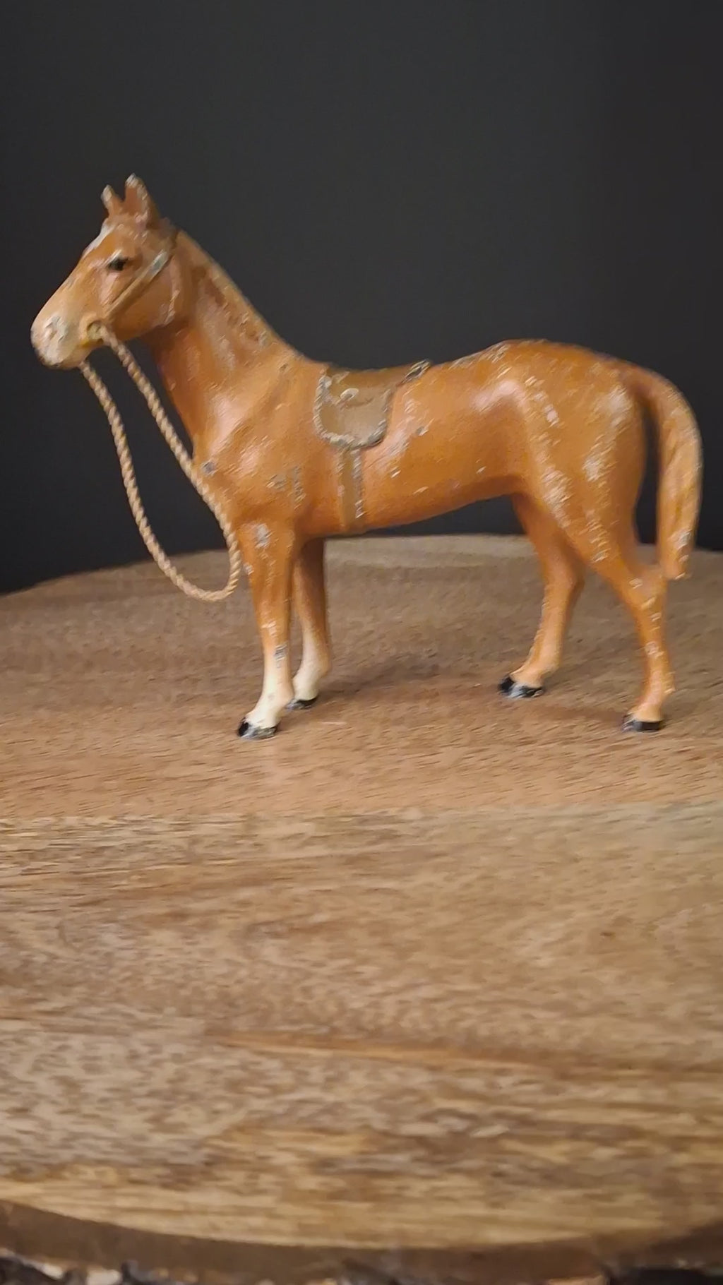 Antique Hubley Cast Iron Standing Horse Figurine, Saddle & Reins, Original Paint c. 1920s