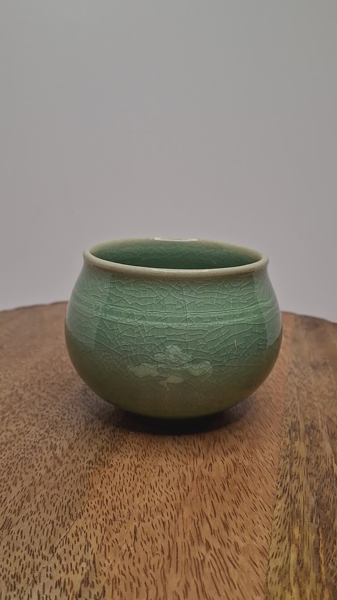 Mid-Century Korean Celadon Vase Goryeo Style Crackle Glaze Flying Crane Design