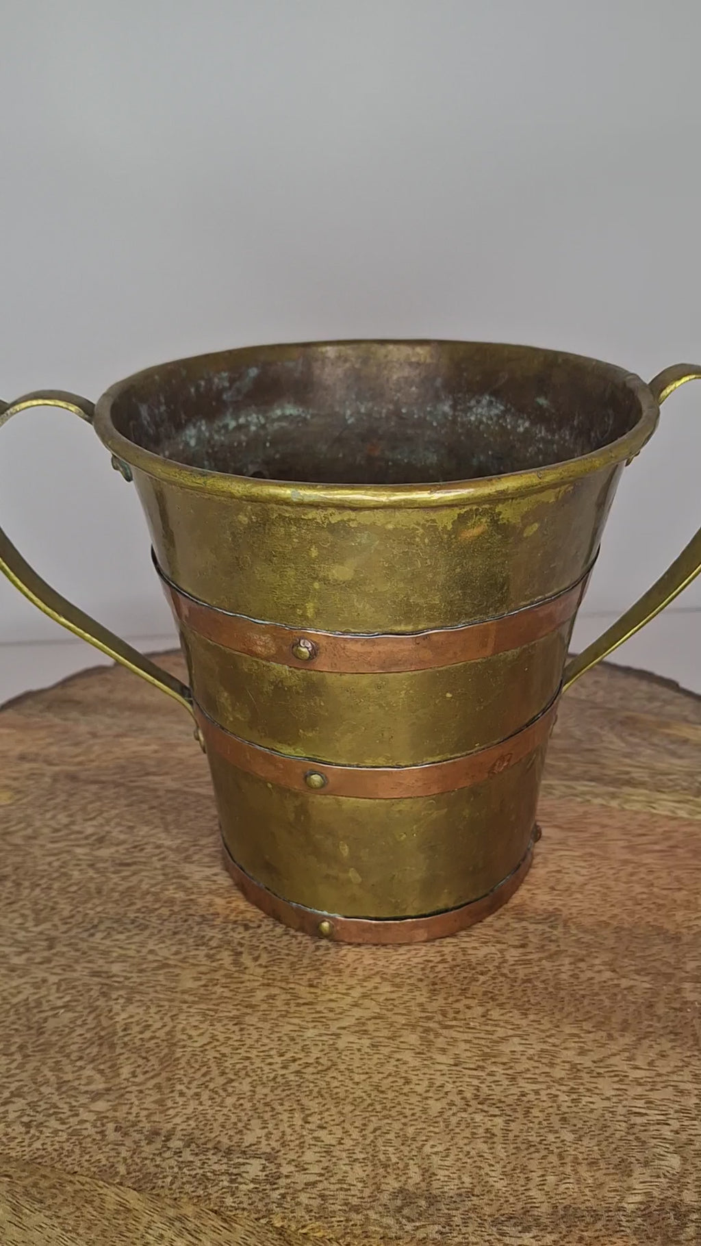 Antique 18th or 19thC Brass & Copper Measure Two-Handled Wash Cup Netilat Yadayim Negel Vasser