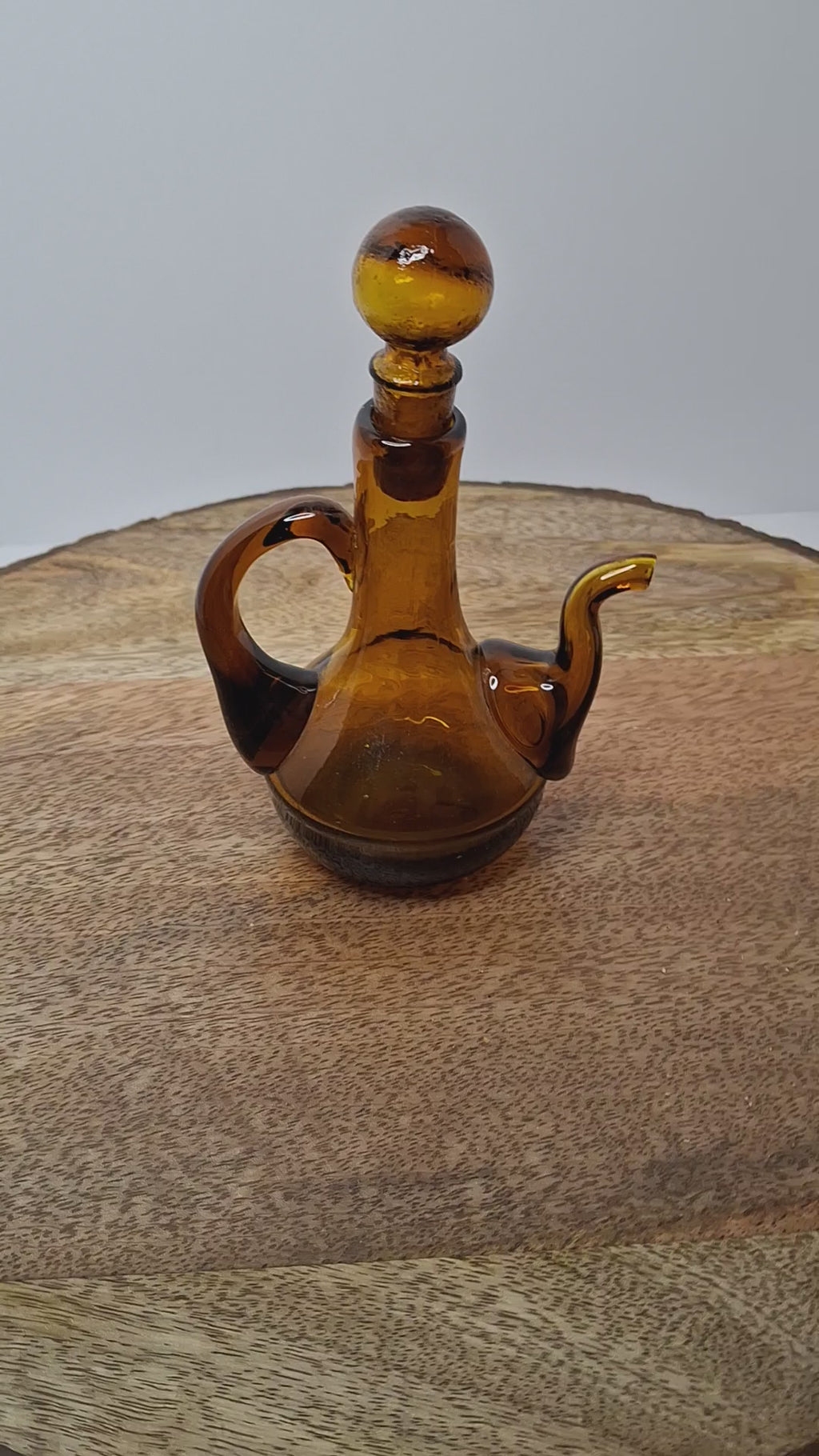 Mid-Century Hand-Blown Amber Glass Cruet Jug with Stopper, Applied Handle/Spout