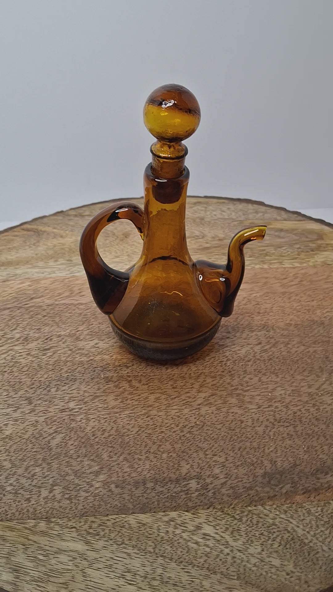 Mid-Century Hand-Blown Amber Glass Cruet Jug with Stopper, Applied Handle/Spout