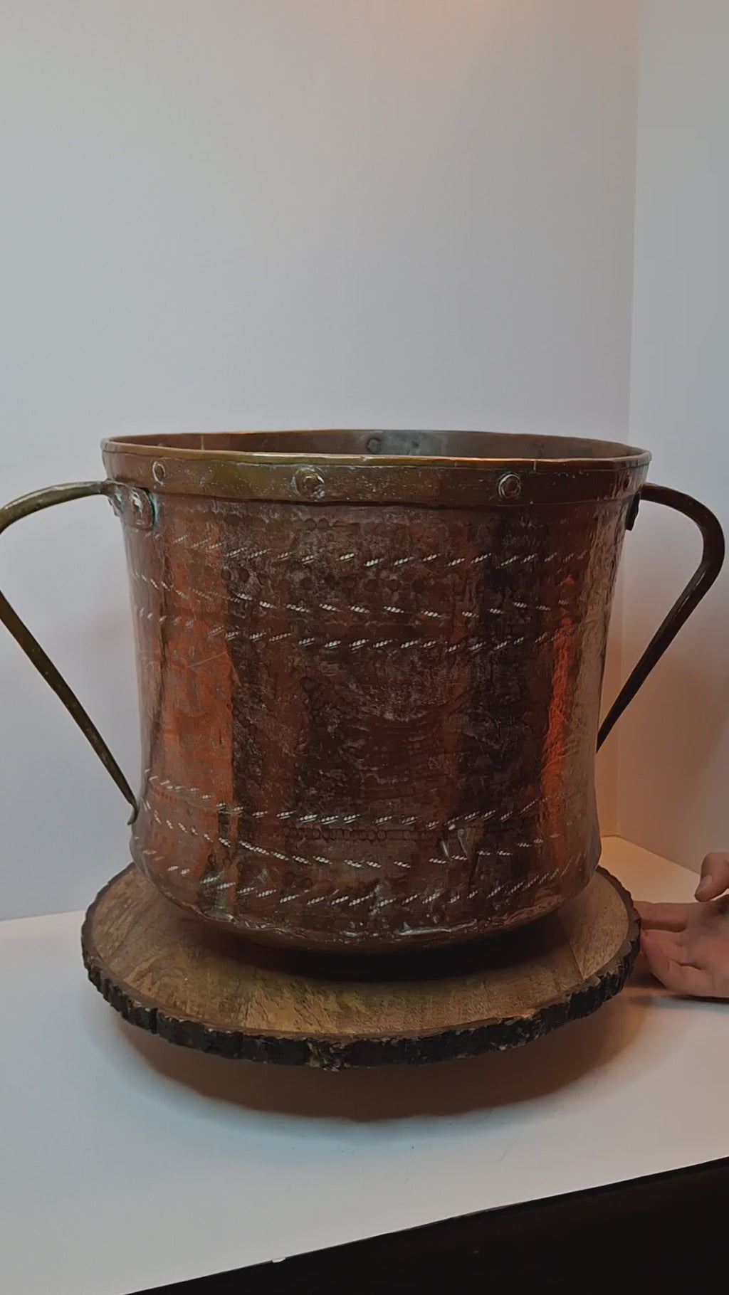 Antique 19th C Qajar Huge Copper Water Vessel Hand Hammered Repoussé Basin 11"