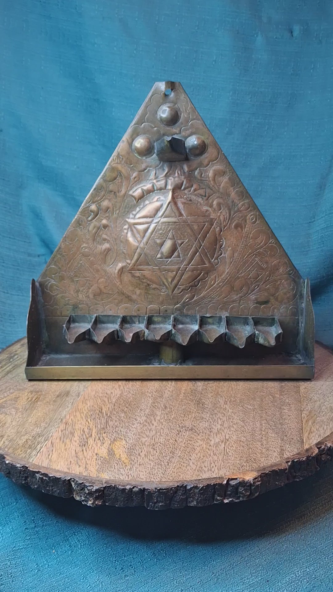 Rare 19thC Moroccan Brass Hanukkah Menorah • Hand-Repoussé Maghrebi Judaica Oil Lamp
