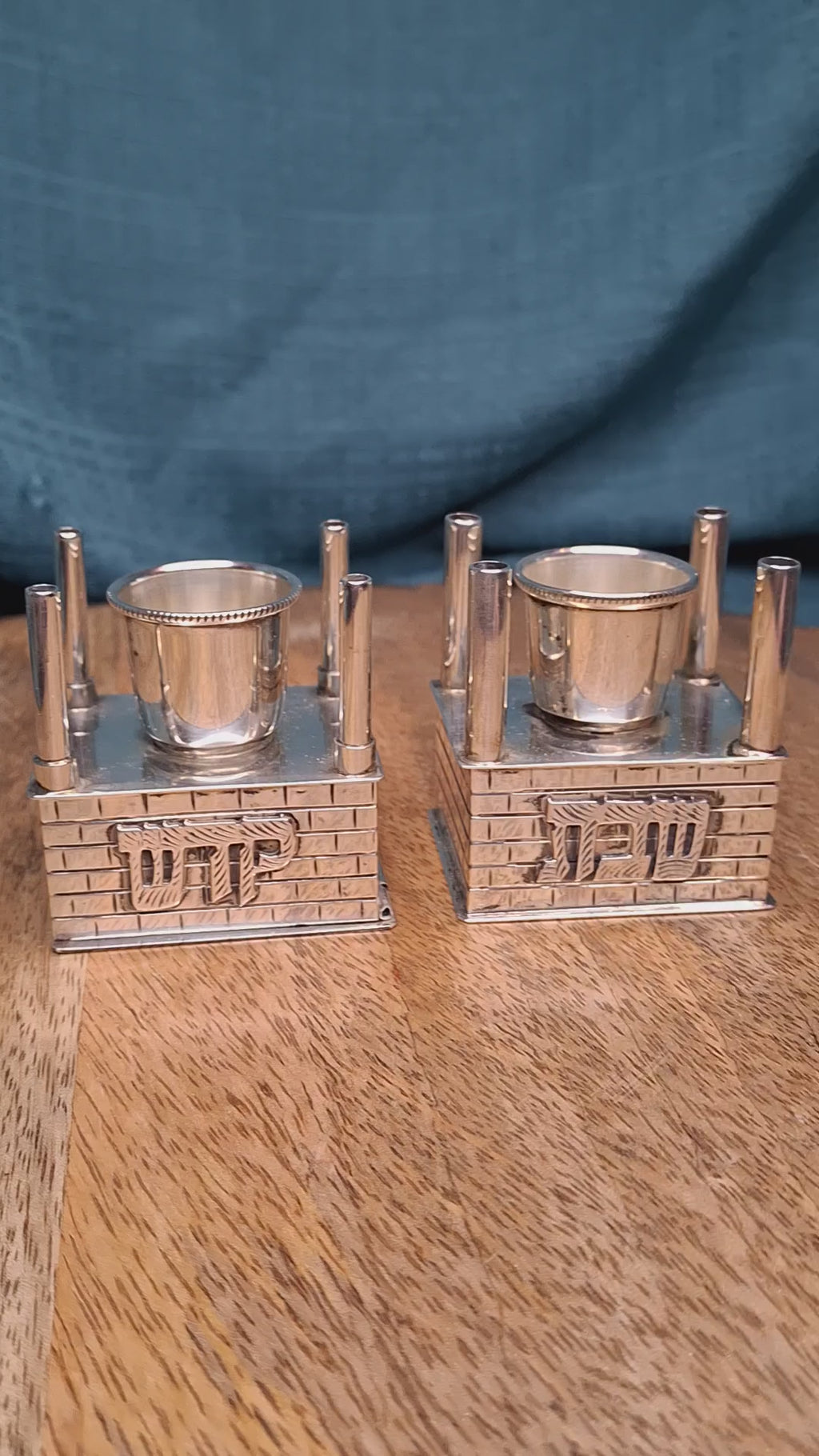Mid Century 925 Sterling Silver Brick House Travel Full Havdalah Set - Israeli Judaica Besamim, Kiddush Cup & Candle Holder (4.8 oz)