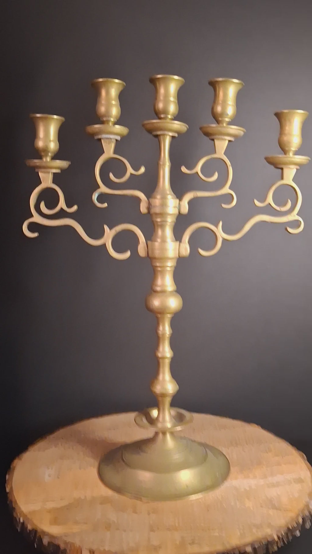 Antique 19th Century Polish Brass 5 Arm Sabbath Candelabra Judaica Menorah Candle