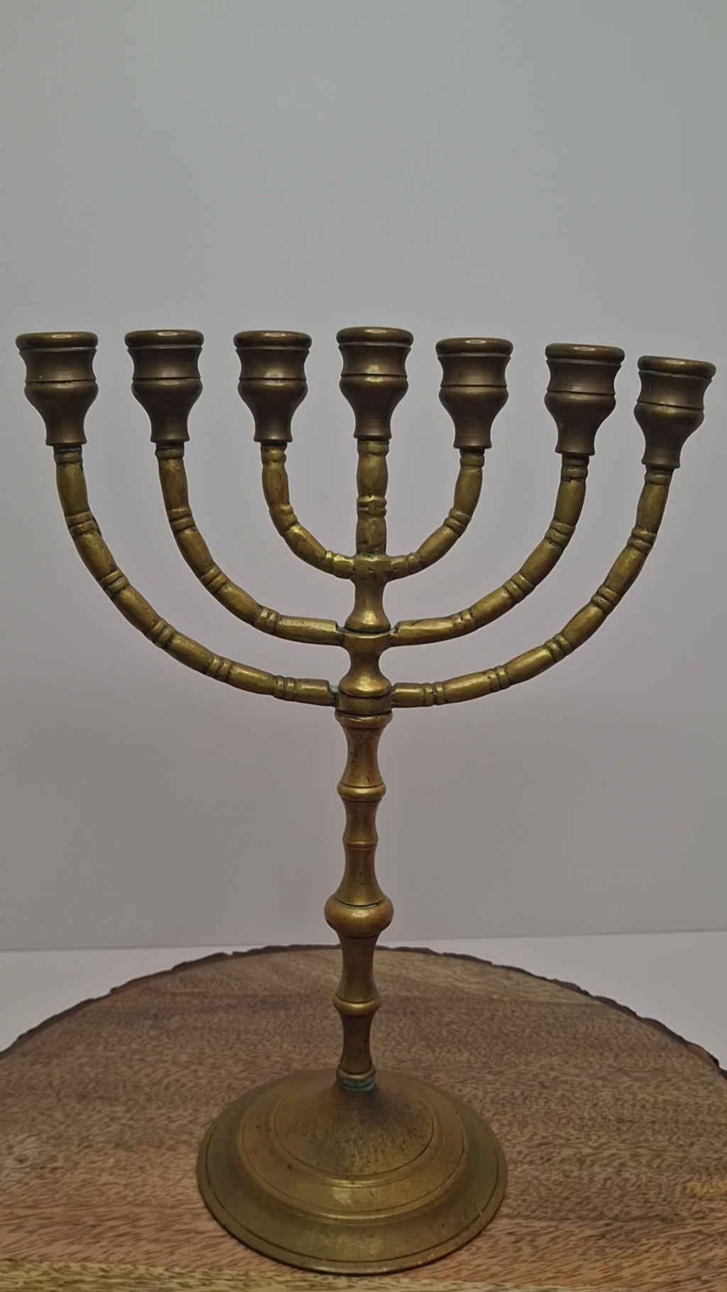 Matching Pair Vintage Brass Menorahs: 7-Branch Temple Judaica Set