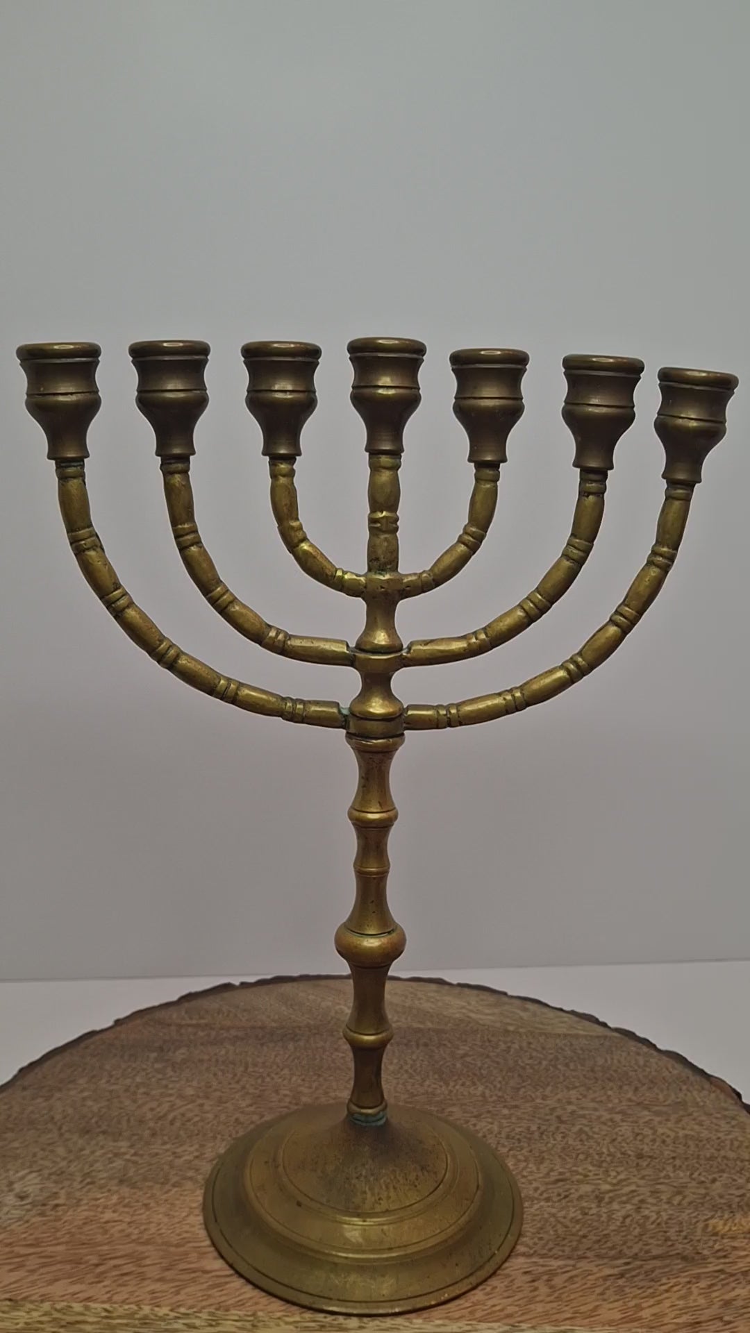 Matching Pair Vintage Brass Menorahs: 7-Branch Temple Judaica Set