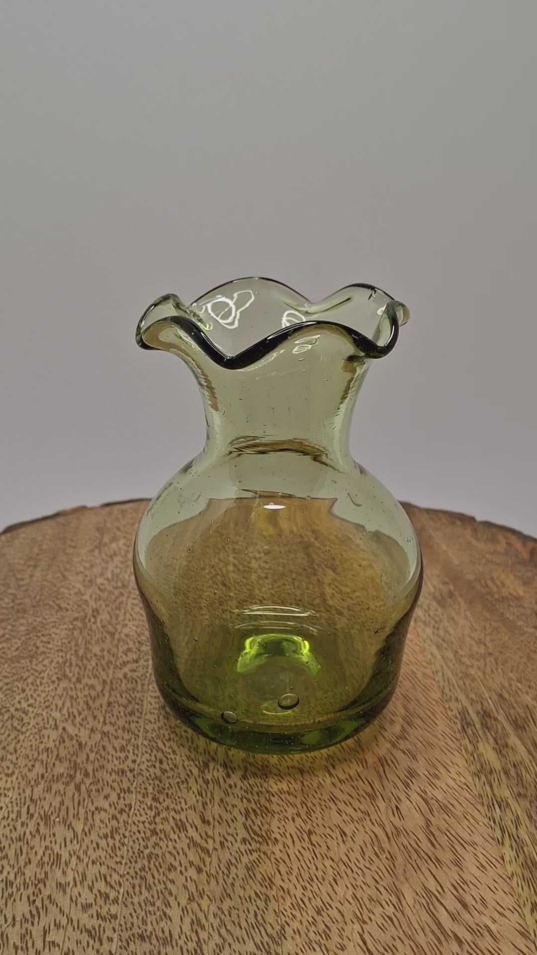 Antique Olive Green Seeded Hand-Blown Glass Jack-in-the-Pulpit Vase with Pontil Mark