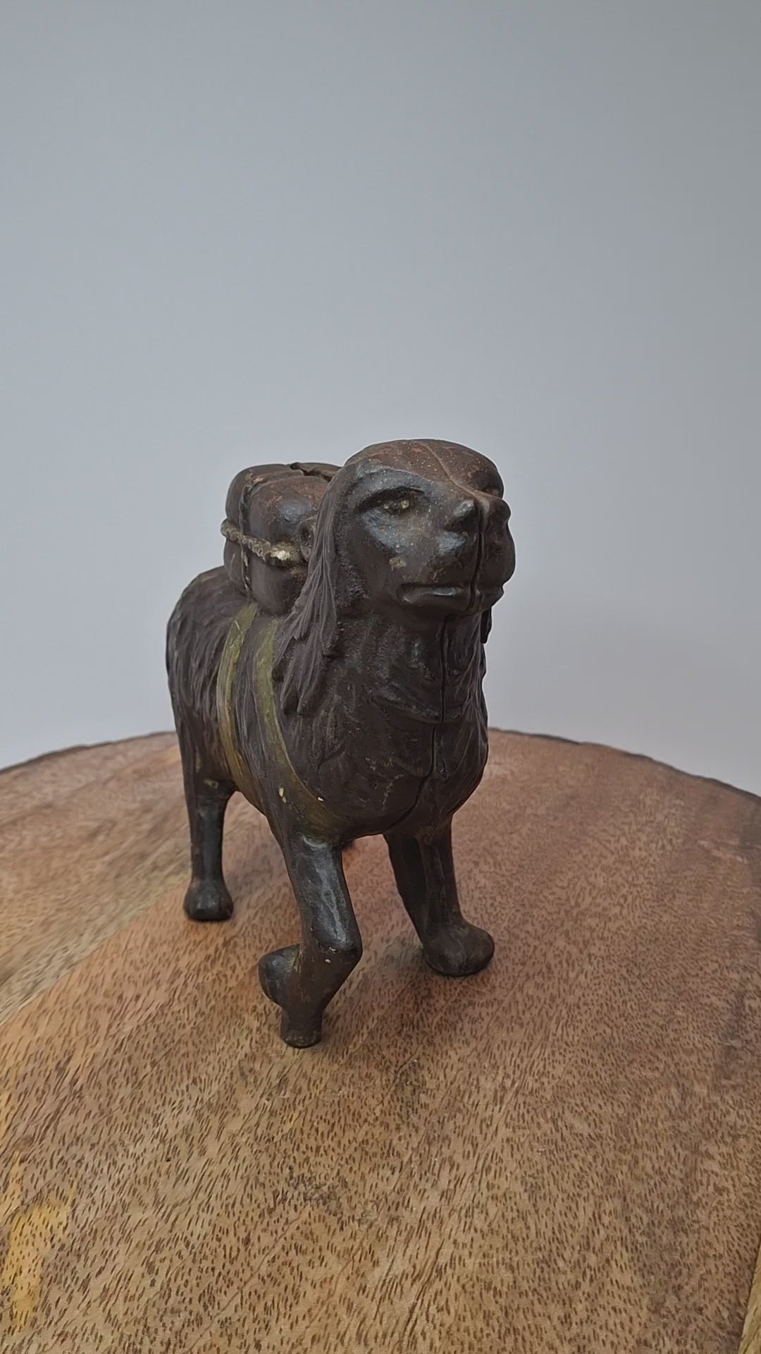 Antique A.C. Williams Cast Iron St. Bernard Dog with Pack Still Bank c. 1910