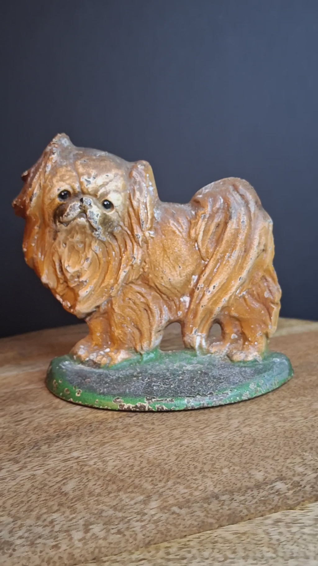 Antique Hubley #353 Cast Iron Pekingese Dog Paperweight Figurine / Single Bookend (c. 1920s)