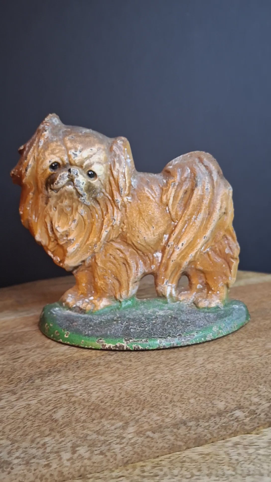 Antique Hubley #353 Cast Iron Pekingese Dog Paperweight Figurine / Single Bookend (c. 1920s)