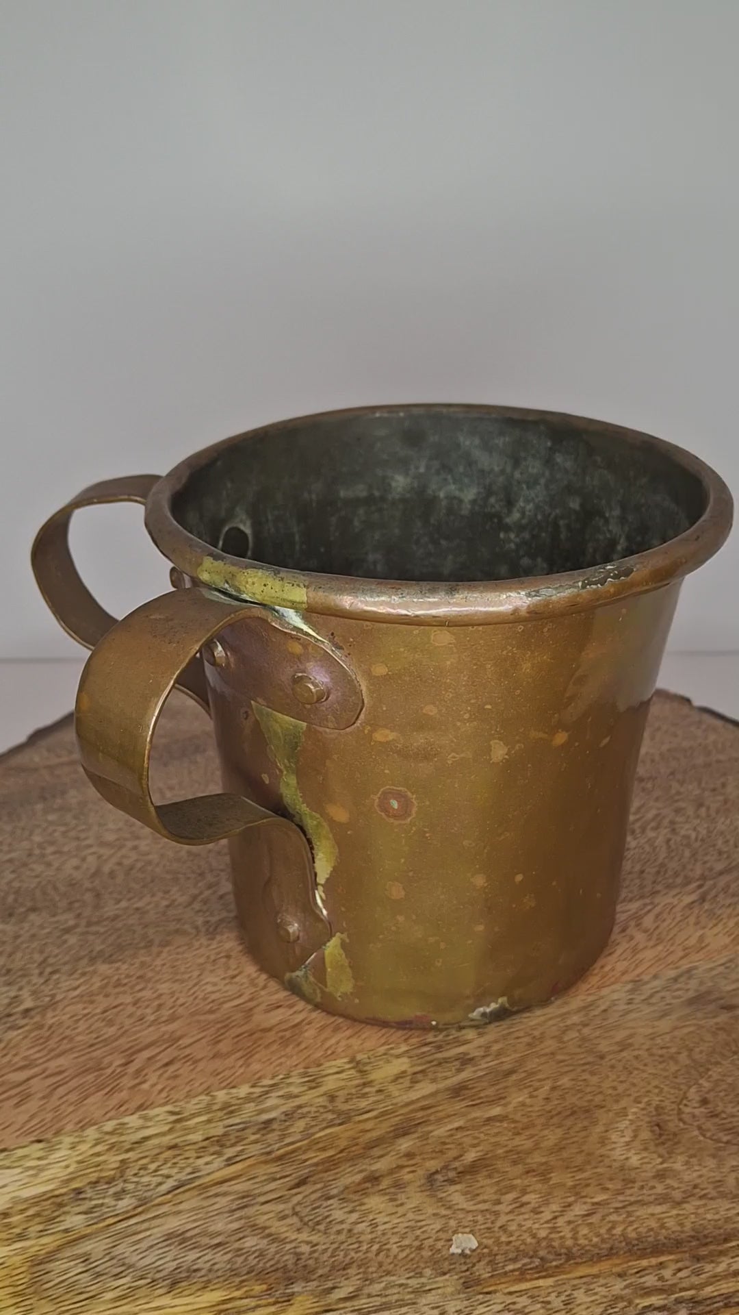 Rainbow Patina Antique Brass Double-Handled Netilat Yadayim Cup – Eastern European Judaica c.1890-1910 w/ Period Repairs