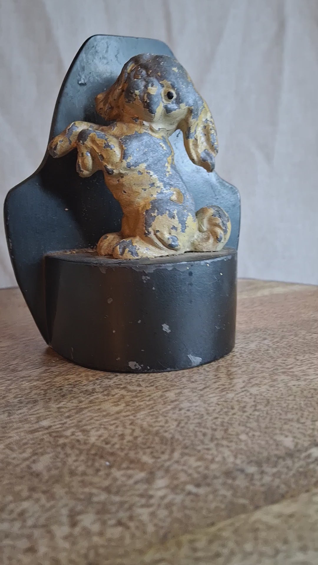 Antique Hubley Cast Iron Begging Puppy Dog Doorstop, Original Paint, c. 1920s
