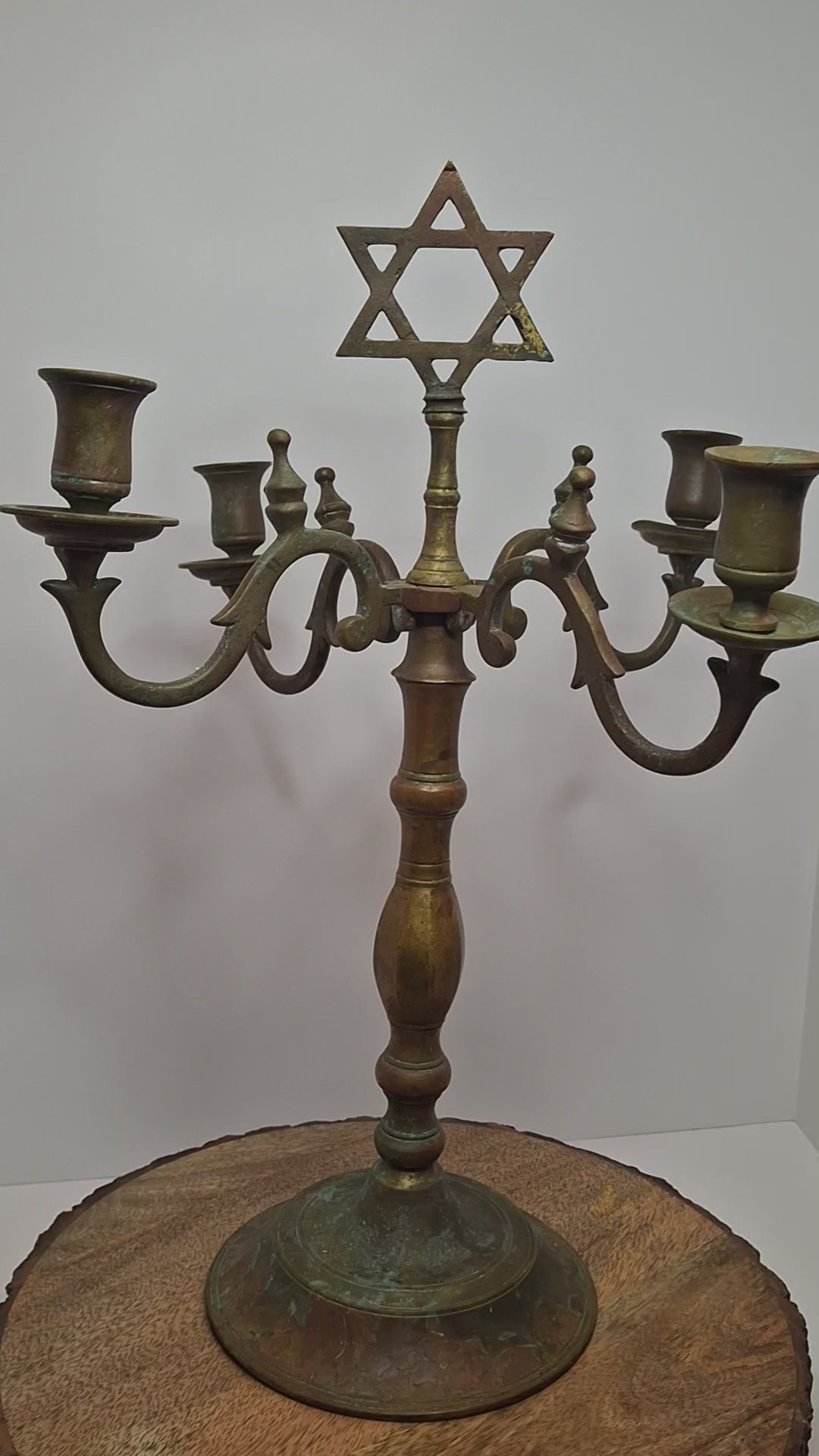 Rare Antique 19th C. Polish Bronze Sabbath Candelabrum w/ Star of David & Detachable Arms – 19" Heavy Judaica Menorah
