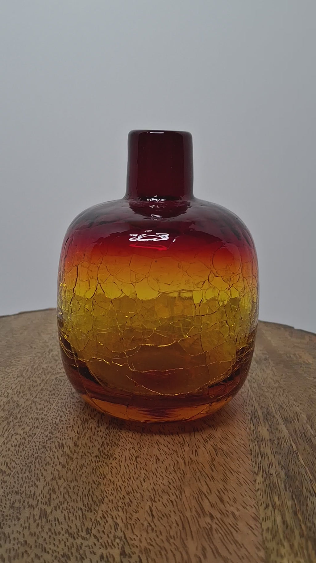 Vintage Mid-Century Amberina Crackle Glass Bud Vase - Hand-Blown w/ Pontil Mark