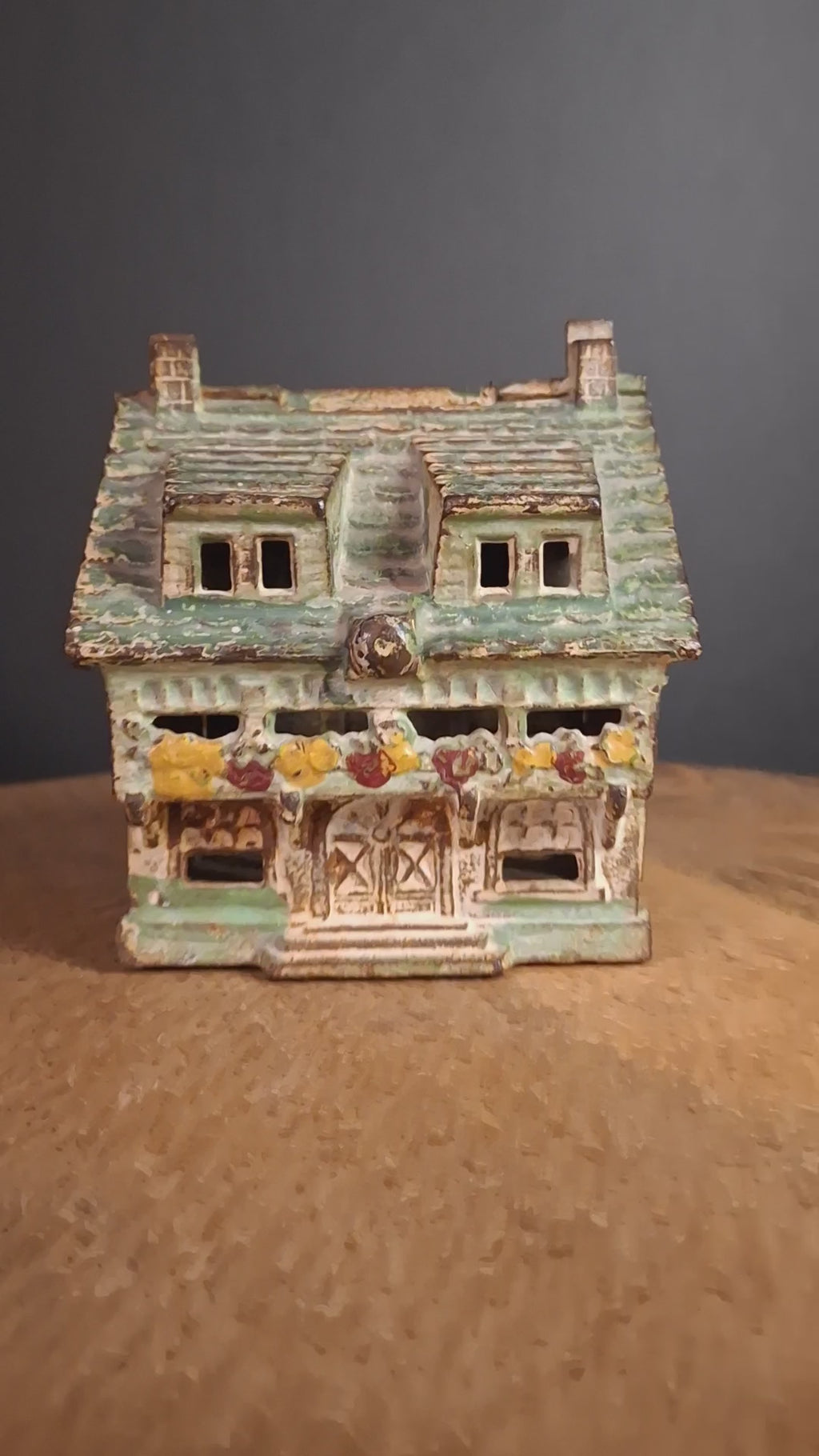 Antique AC Williams Cast Iron Colonial House Architectural Still Bank Porch Dormers circa 1920