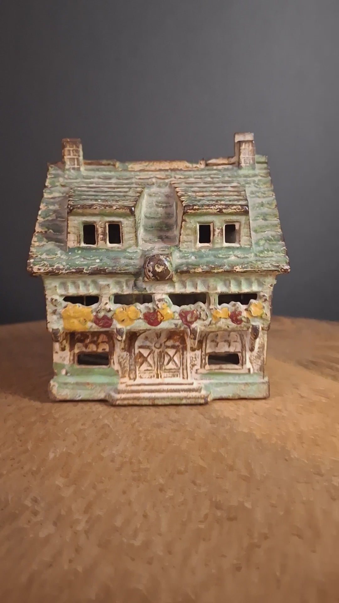 Antique AC Williams Cast Iron Colonial House Architectural Still Bank Porch Dormers circa 1920