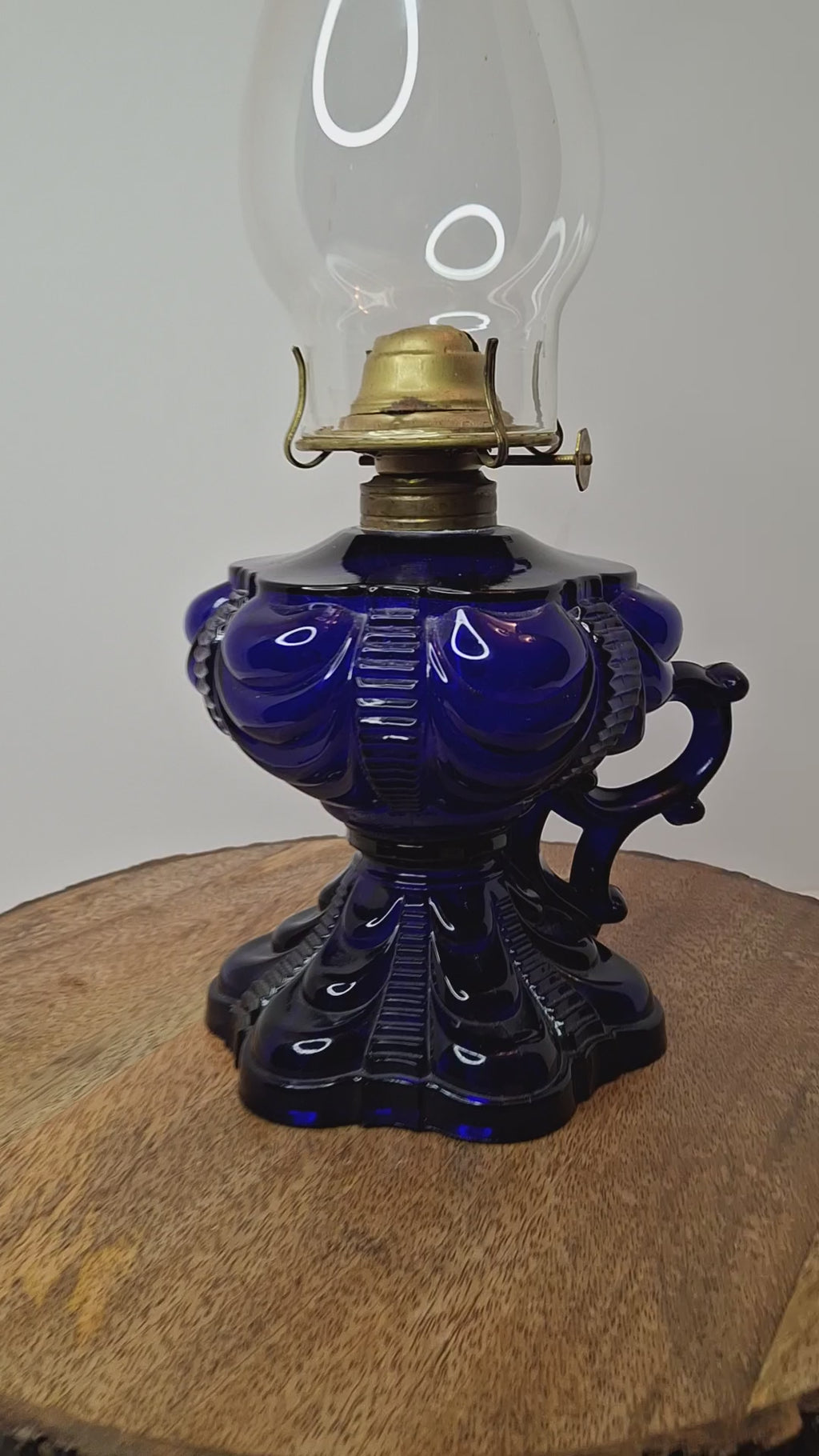 Antique Cobalt Blue EAPG Coolidge Drape Kerosene Oil Lamp P&A Risdon Burner 19thC