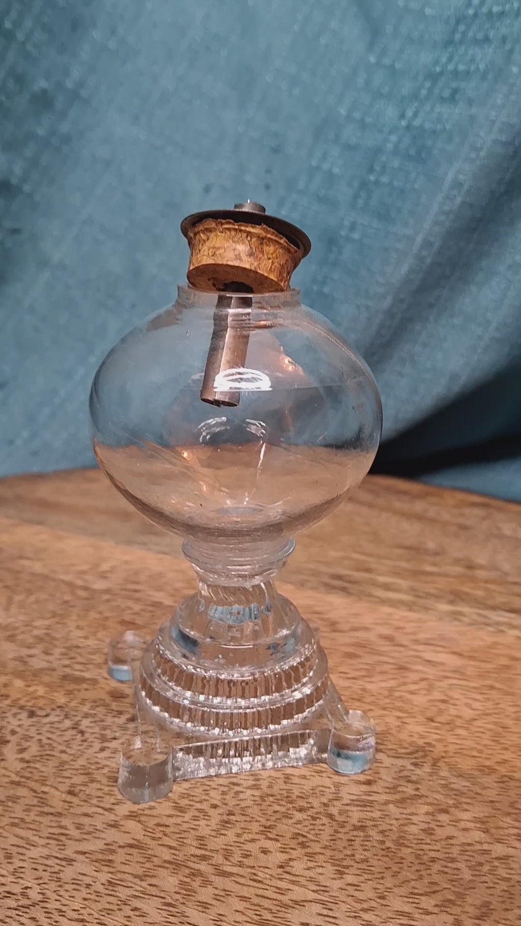 Antique Miniature Boston & Sandwich Pressed Glass Whale Oil Lamp, Circa 1840s