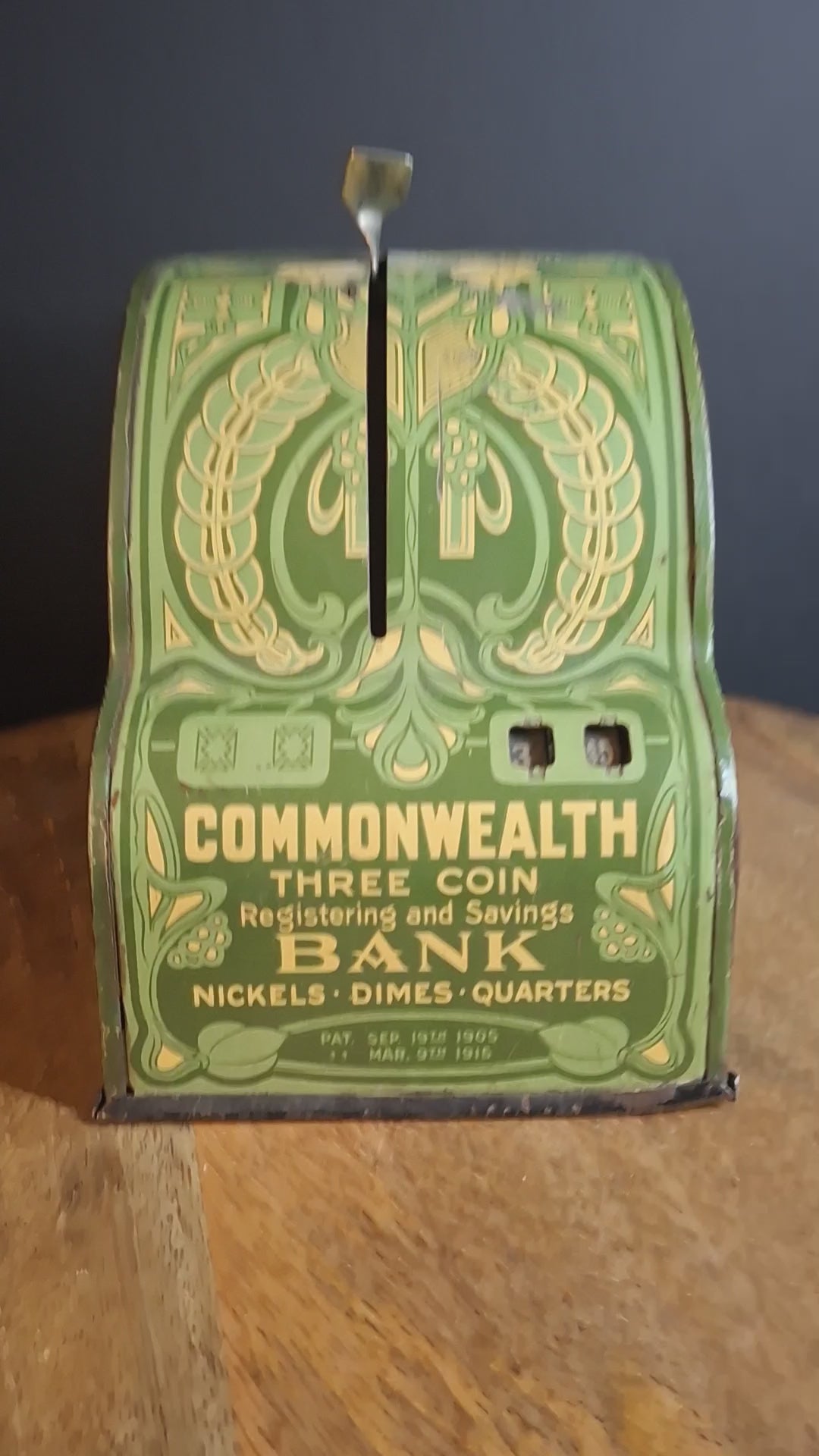 Antique Art Nouveau Tin Litho Commonwealth 3 Coin Register Bank Shonk Works 1915